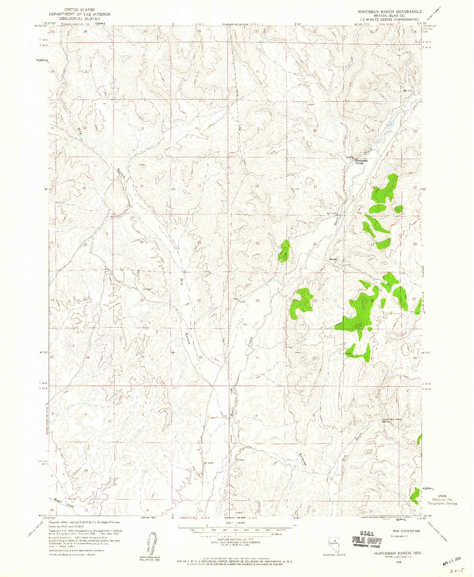 USGS 1:24000-SCALE QUADRANGLE FOR HUNTSMAN RANCH, NV 1958