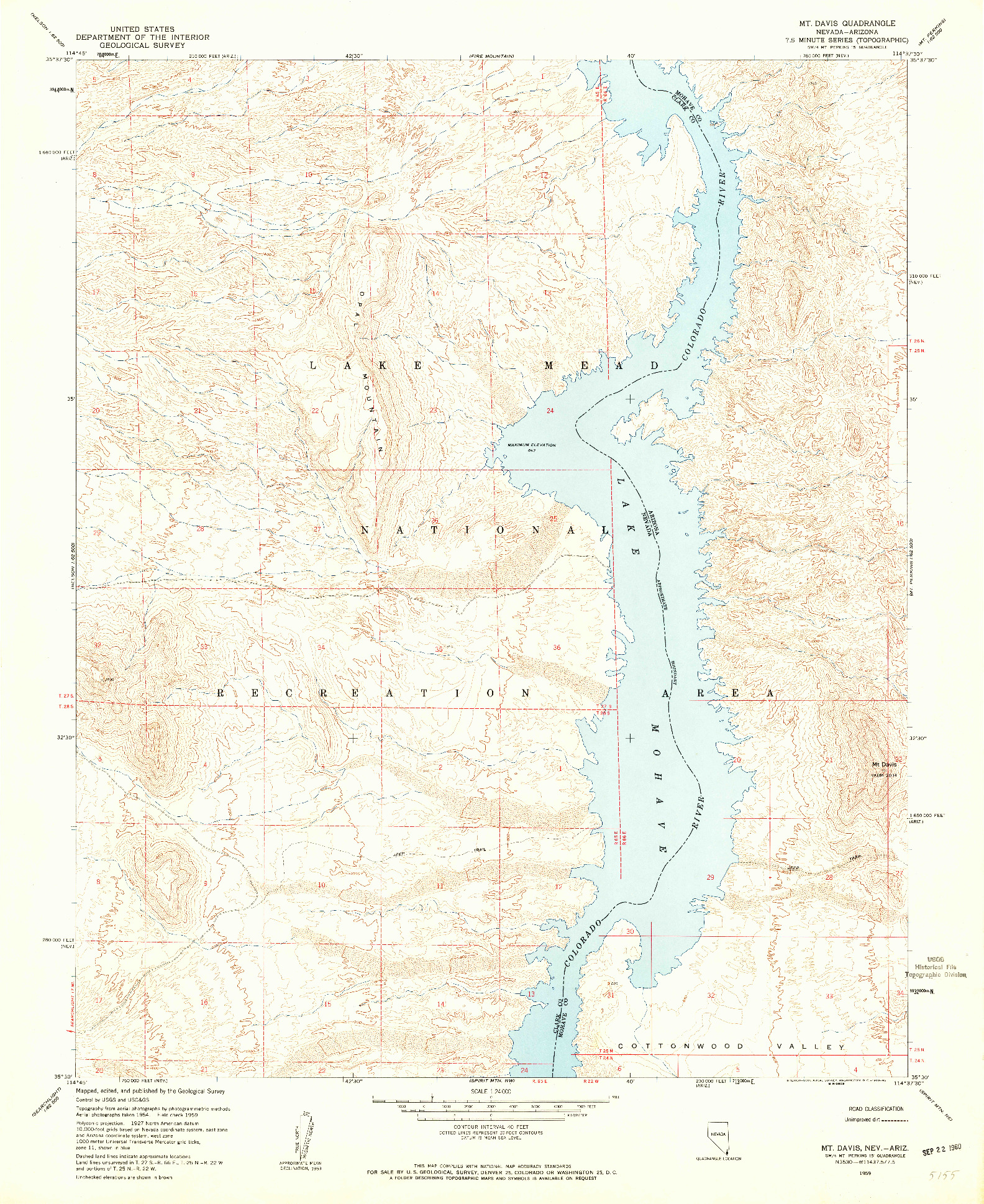 USGS 1:24000-SCALE QUADRANGLE FOR MT. DAVIS, NV 1959