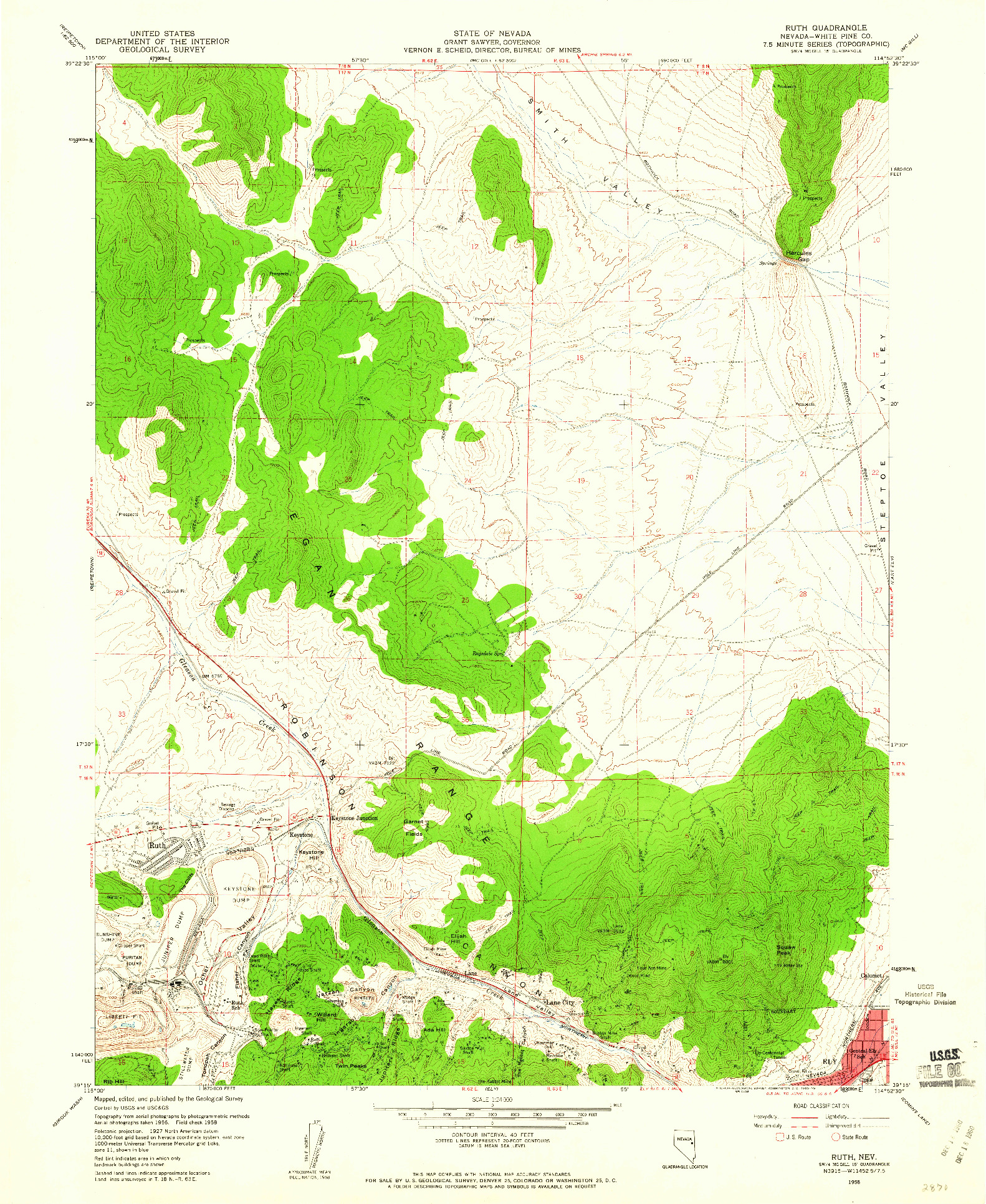 USGS 1:24000-SCALE QUADRANGLE FOR RUTH, NV 1958