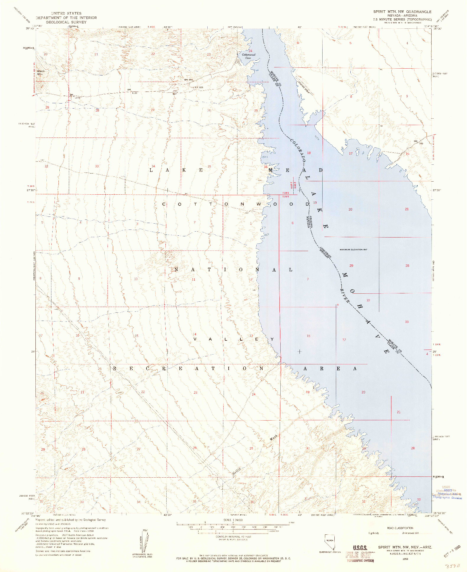 USGS 1:24000-SCALE QUADRANGLE FOR SPIRIT MTN NW, NV 1959
