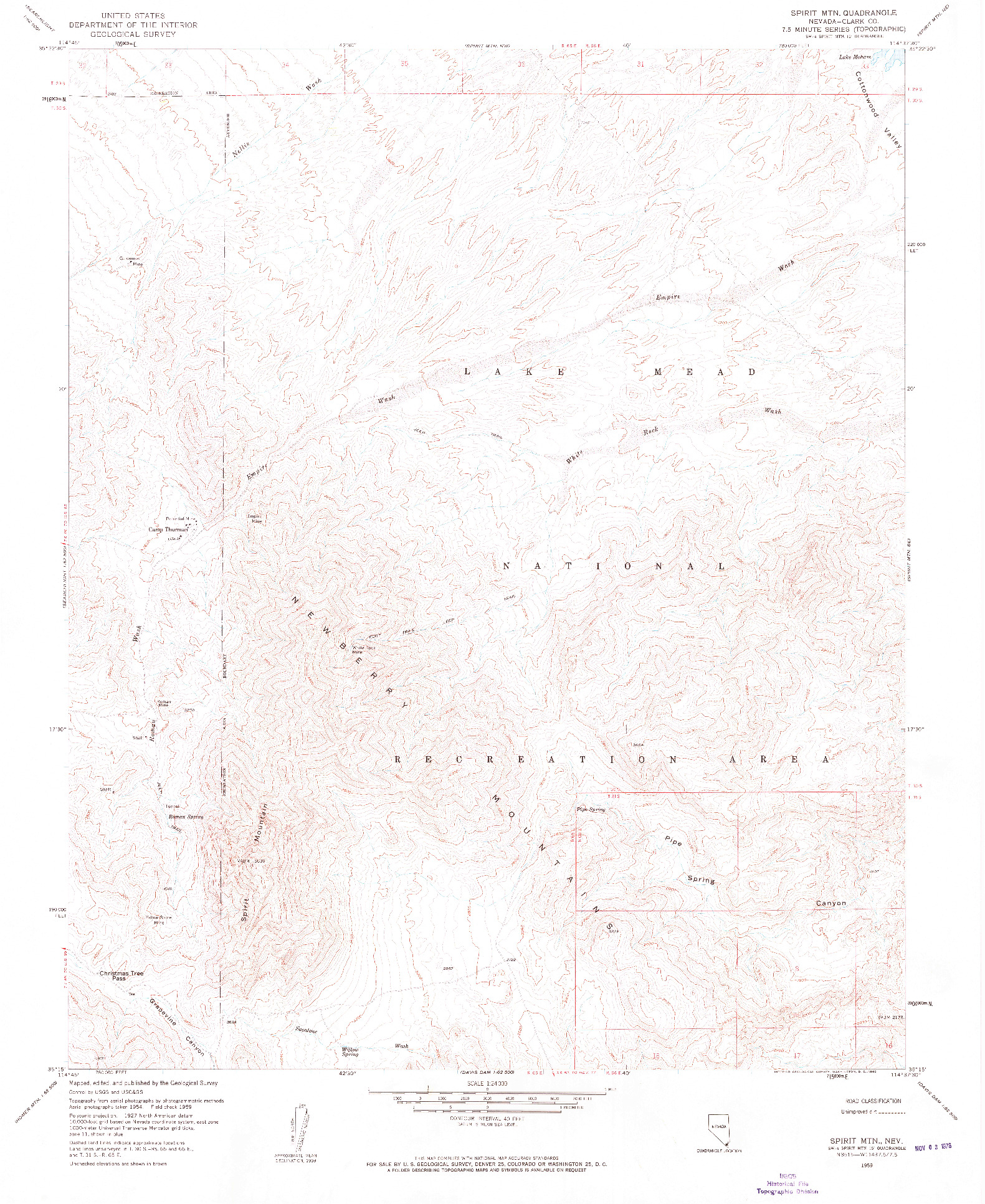 USGS 1:24000-SCALE QUADRANGLE FOR SPIRIT MTN, NV 1959