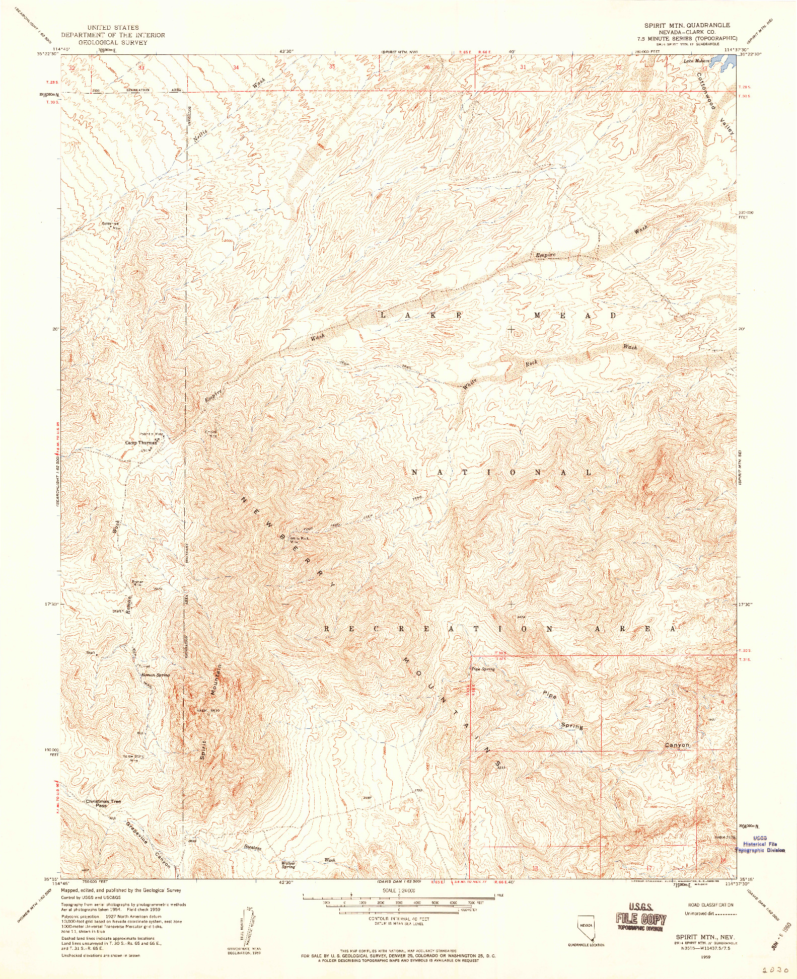 USGS 1:24000-SCALE QUADRANGLE FOR SPIRIT MTN, NV 1959