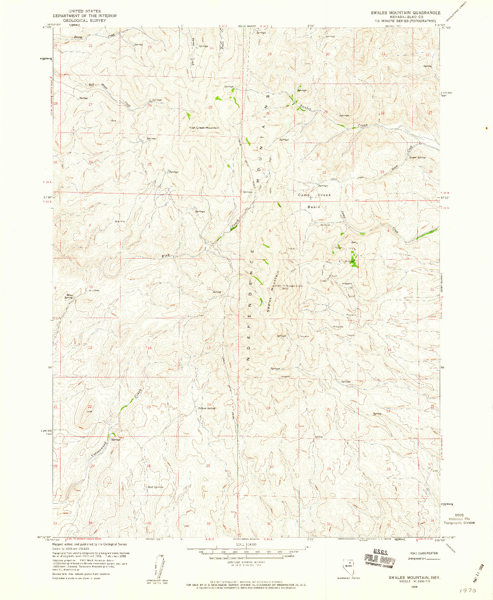 USGS 1:24000-SCALE QUADRANGLE FOR SWALES MOUNTAIN, NV 1958
