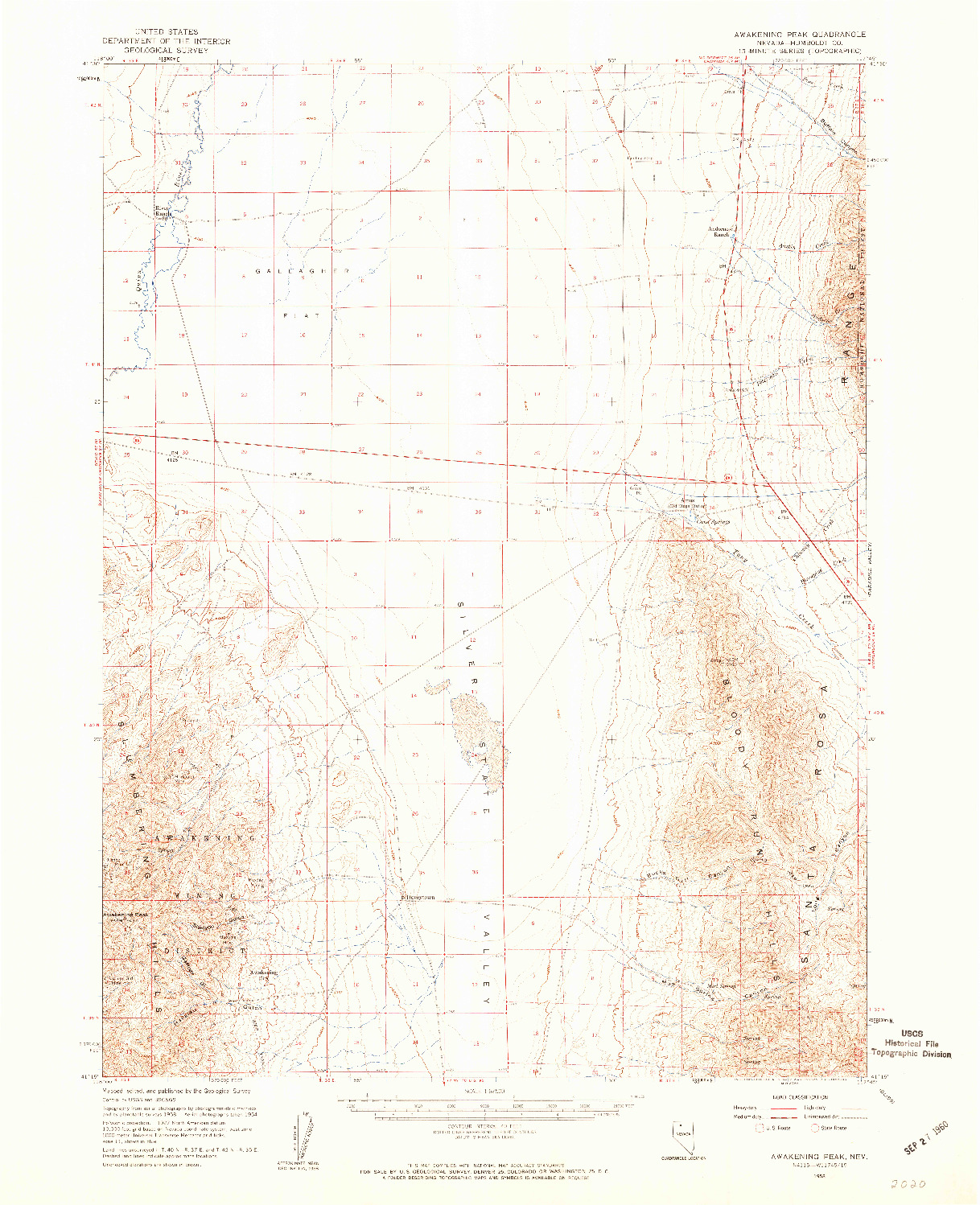 USGS 1:62500-SCALE QUADRANGLE FOR AWAKENING PEAK, NV 1958