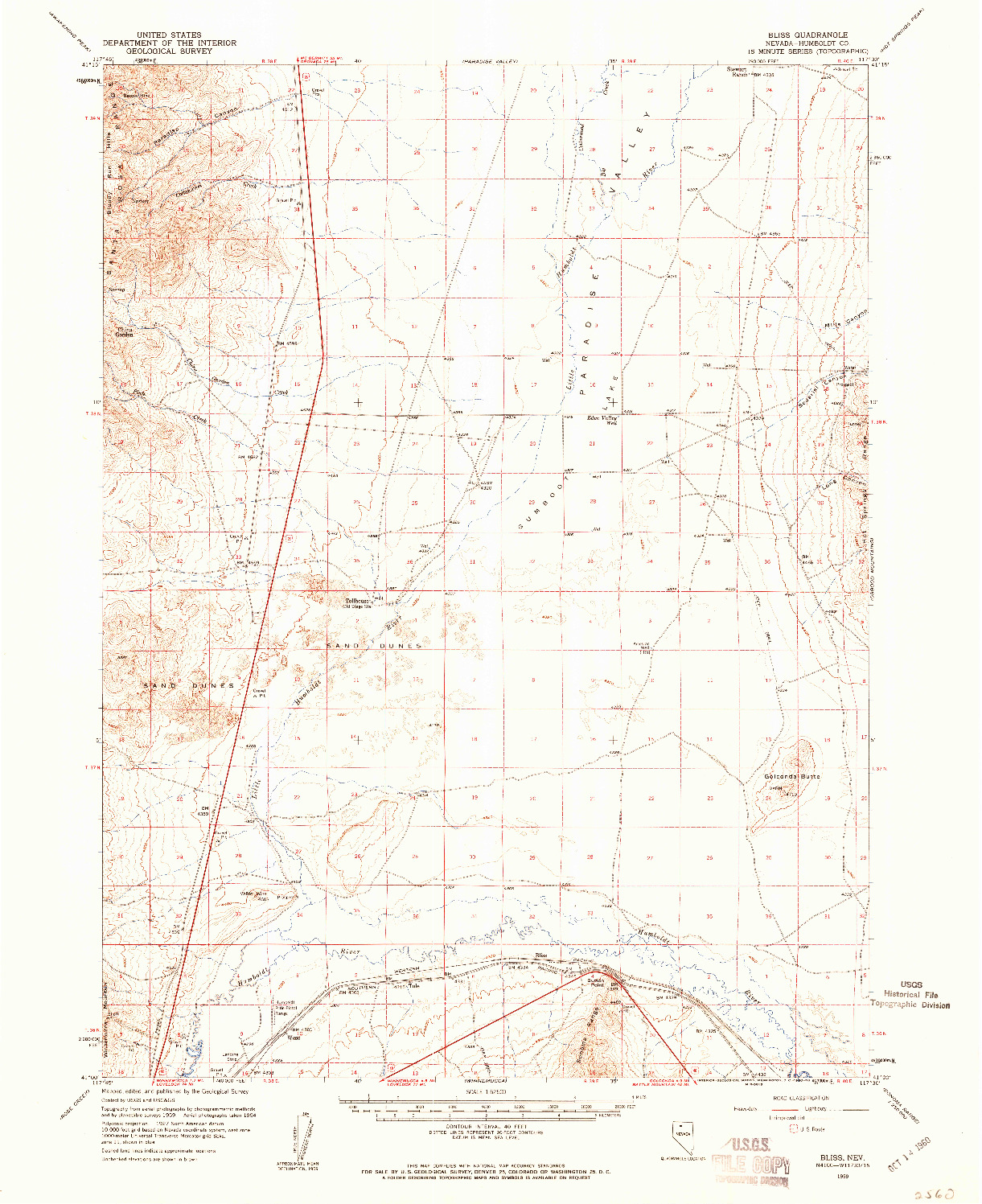 USGS 1:62500-SCALE QUADRANGLE FOR BLISS, NV 1959