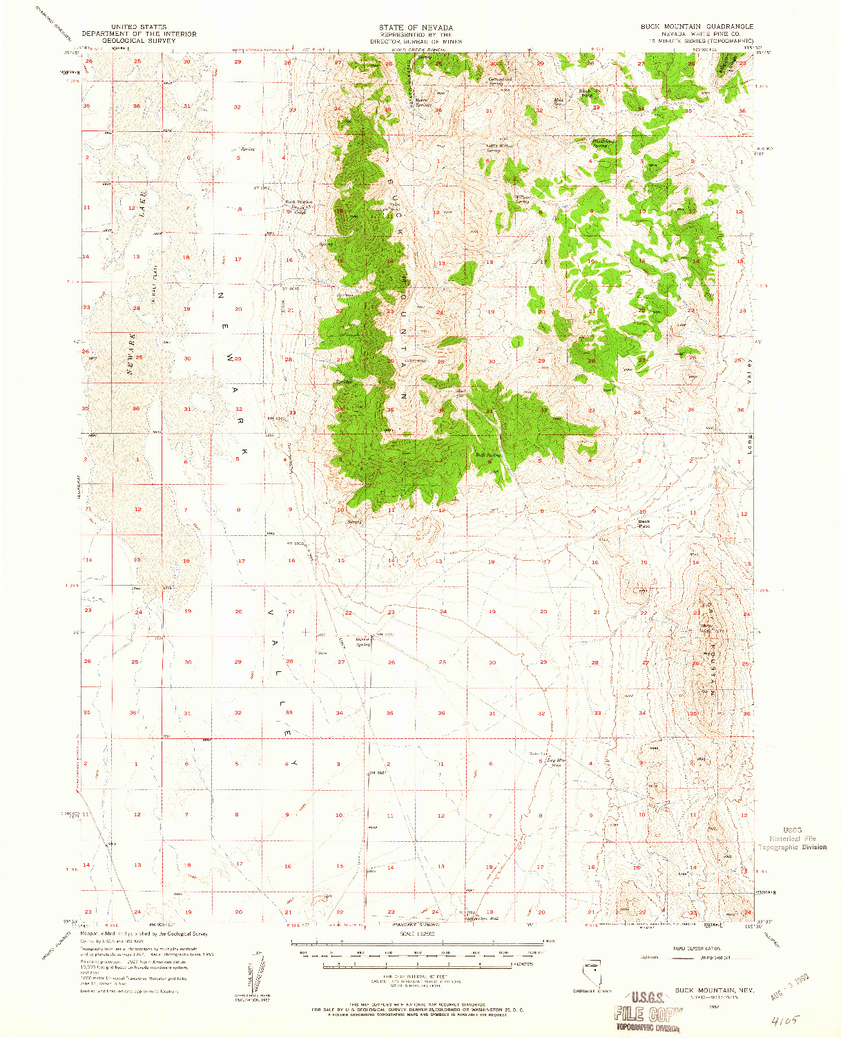 USGS 1:62500-SCALE QUADRANGLE FOR BUCK MOUNTAIN, NV 1957