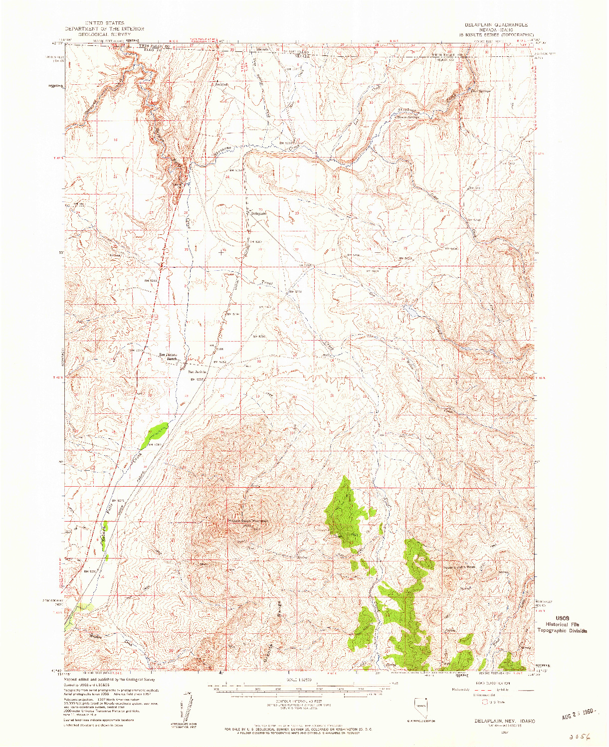 USGS 1:62500-SCALE QUADRANGLE FOR DELAPLAIN, NV 1957