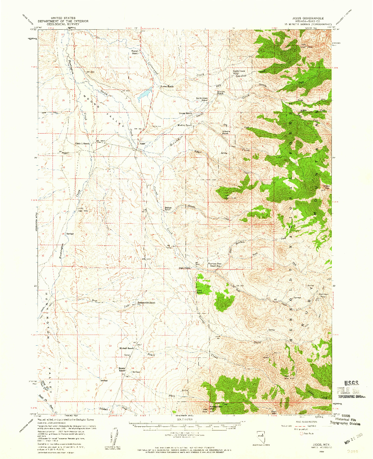 USGS 1:62500-SCALE QUADRANGLE FOR JIGGS, NV 1959