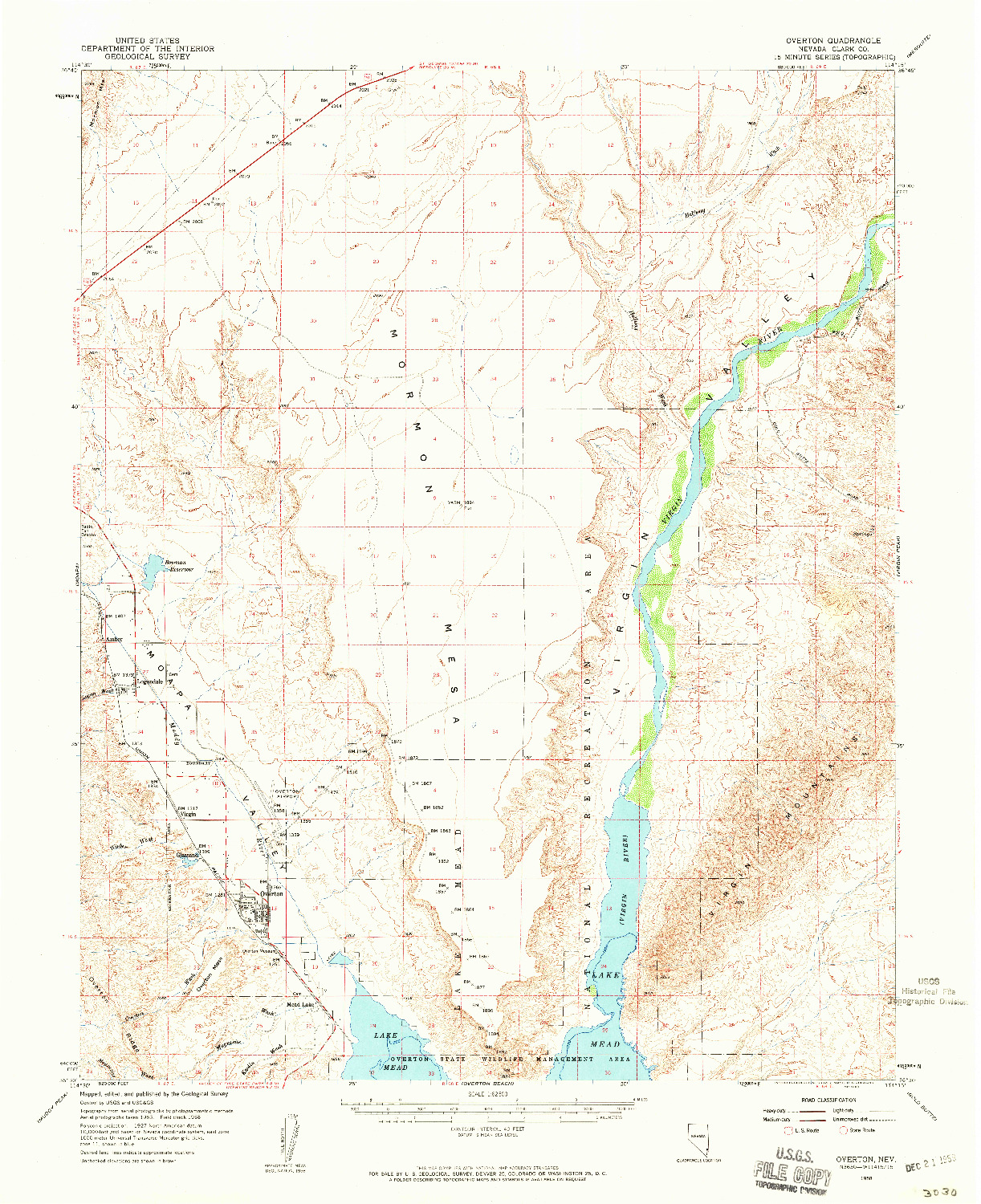 USGS 1:62500-SCALE QUADRANGLE FOR OVERTON, NV 1958