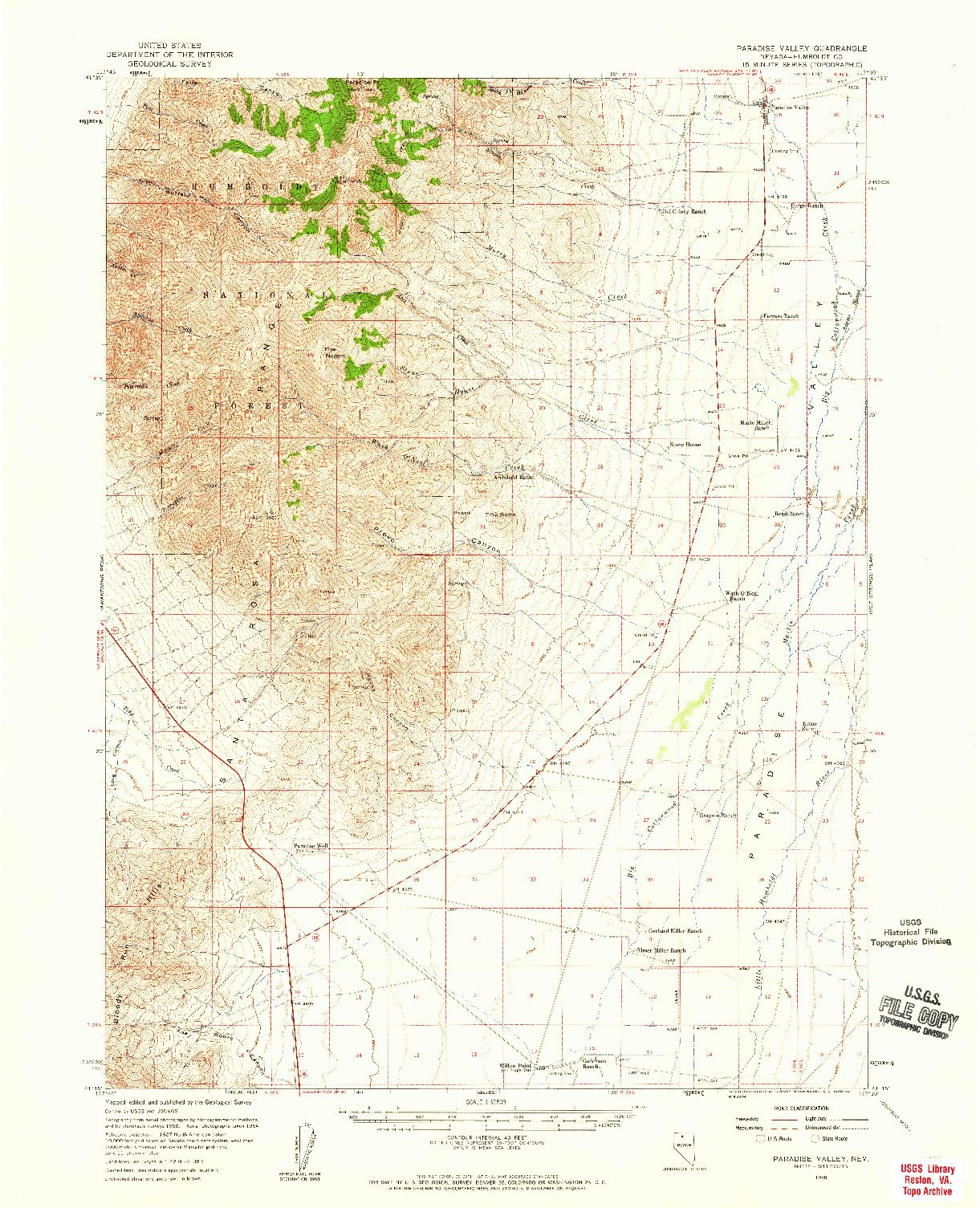 USGS 1:62500-SCALE QUADRANGLE FOR PARADISE VALLEY, NV 1958