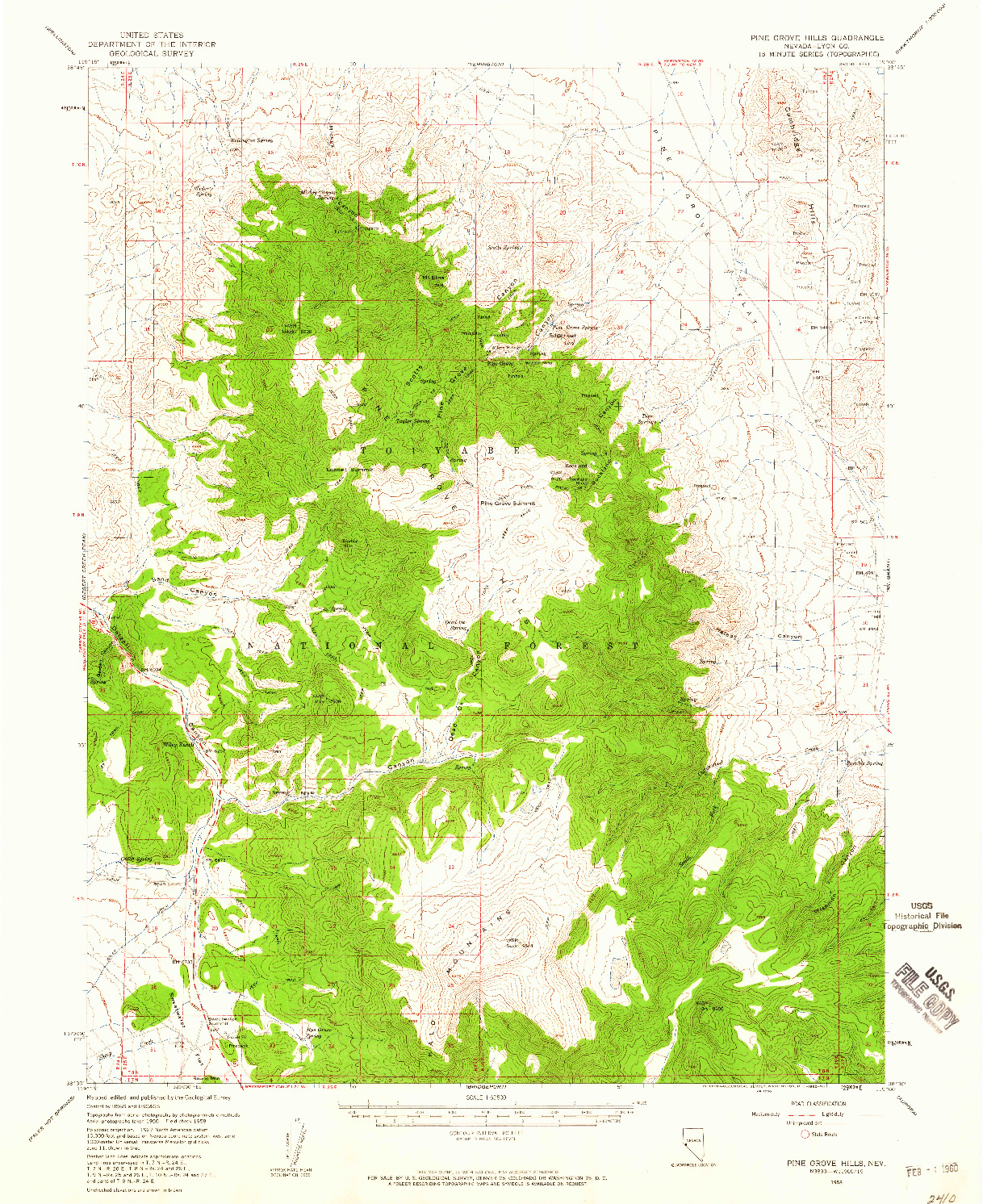 USGS 1:62500-SCALE QUADRANGLE FOR PINE GROVE HILLS, NV 1958