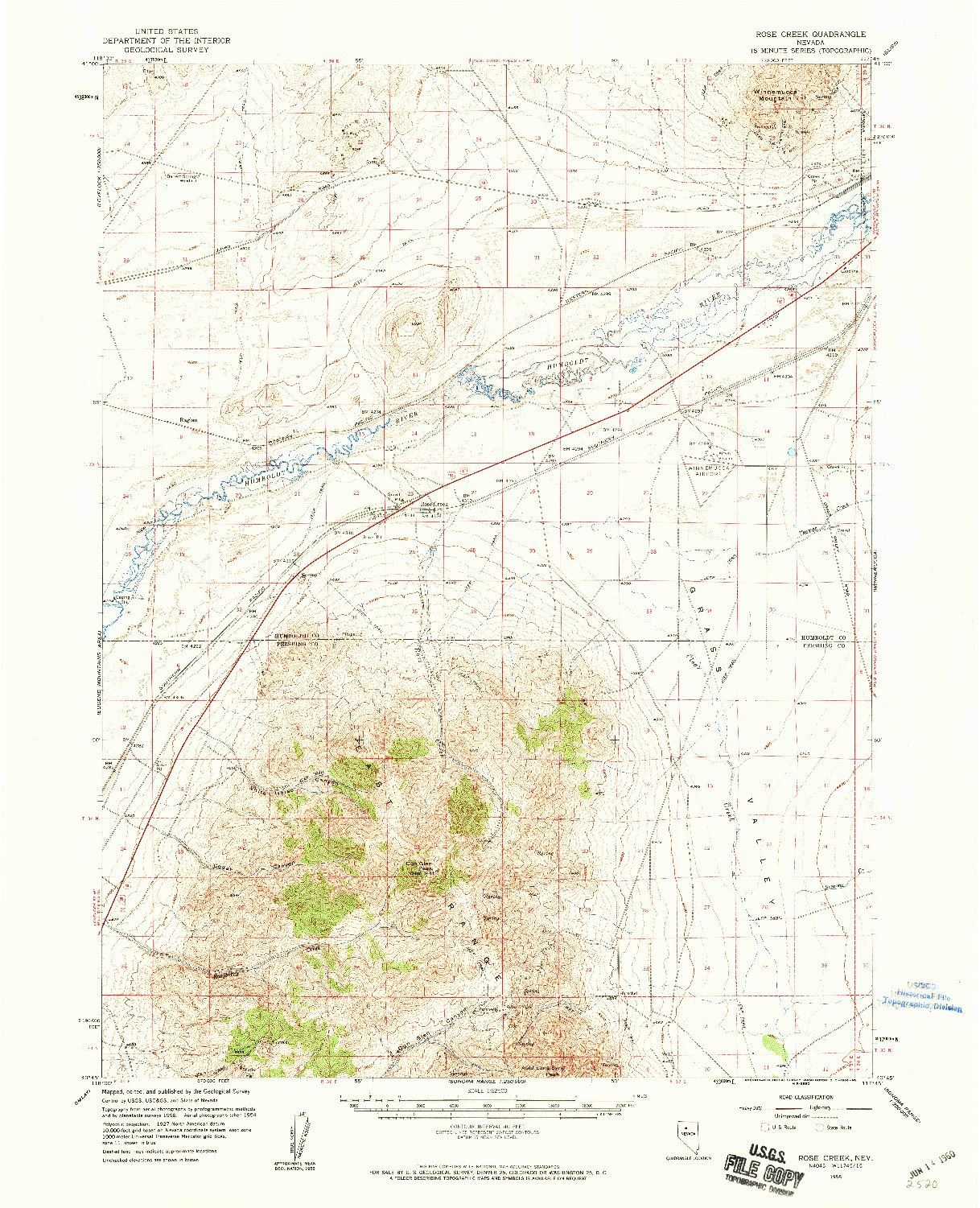 USGS 1:62500-SCALE QUADRANGLE FOR ROSE CREEK, NV 1958