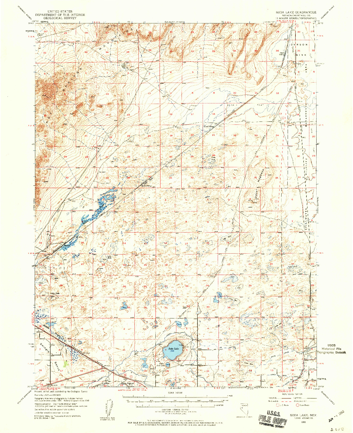 USGS 1:62500-SCALE QUADRANGLE FOR SODA LAKE, NV 1951