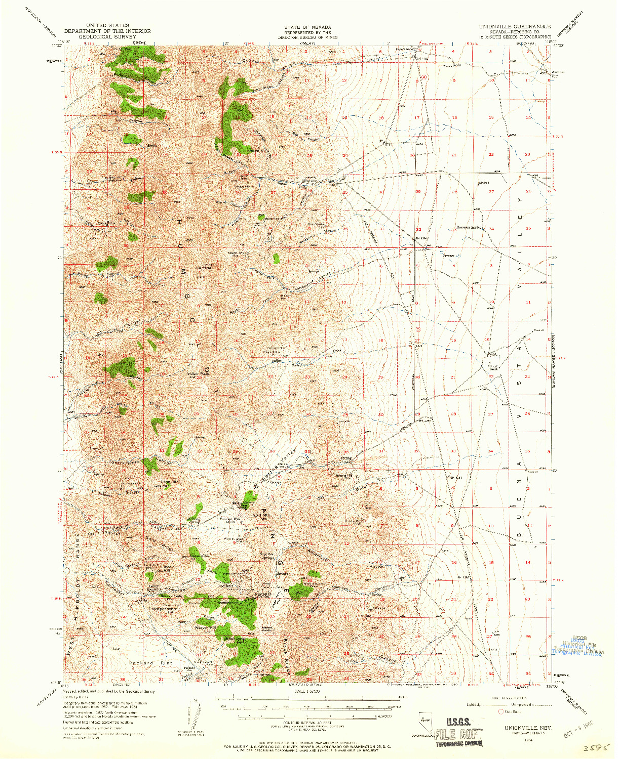 USGS 1:62500-SCALE QUADRANGLE FOR UNIONVILLE, NV 1954