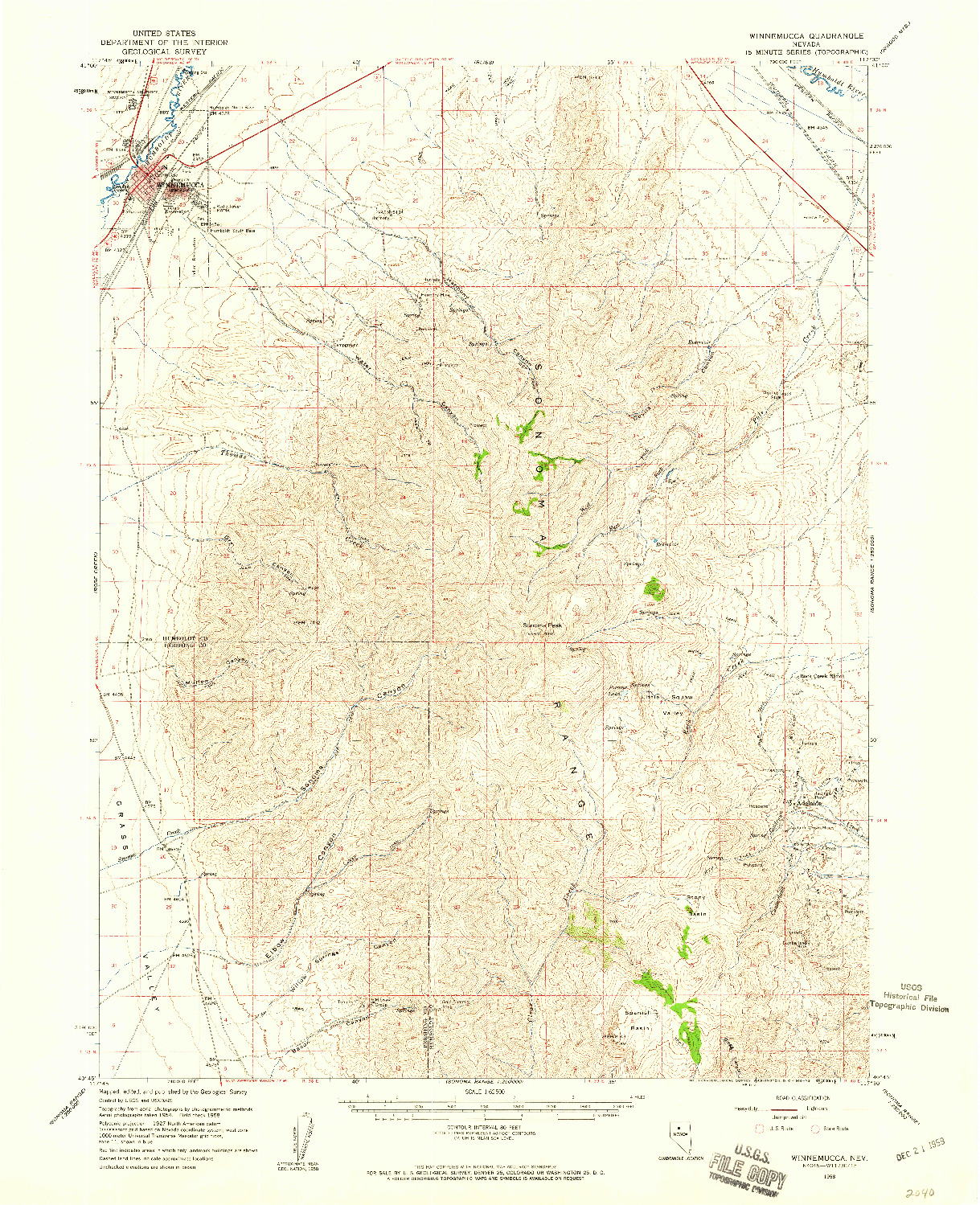 USGS 1:62500-SCALE QUADRANGLE FOR WINNEMUCCA, NV 1958