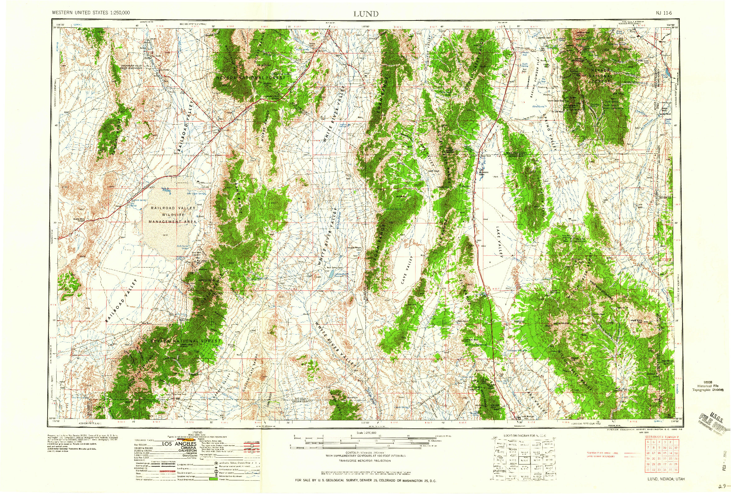 USGS 1:250000-SCALE QUADRANGLE FOR LUND, NV 1960