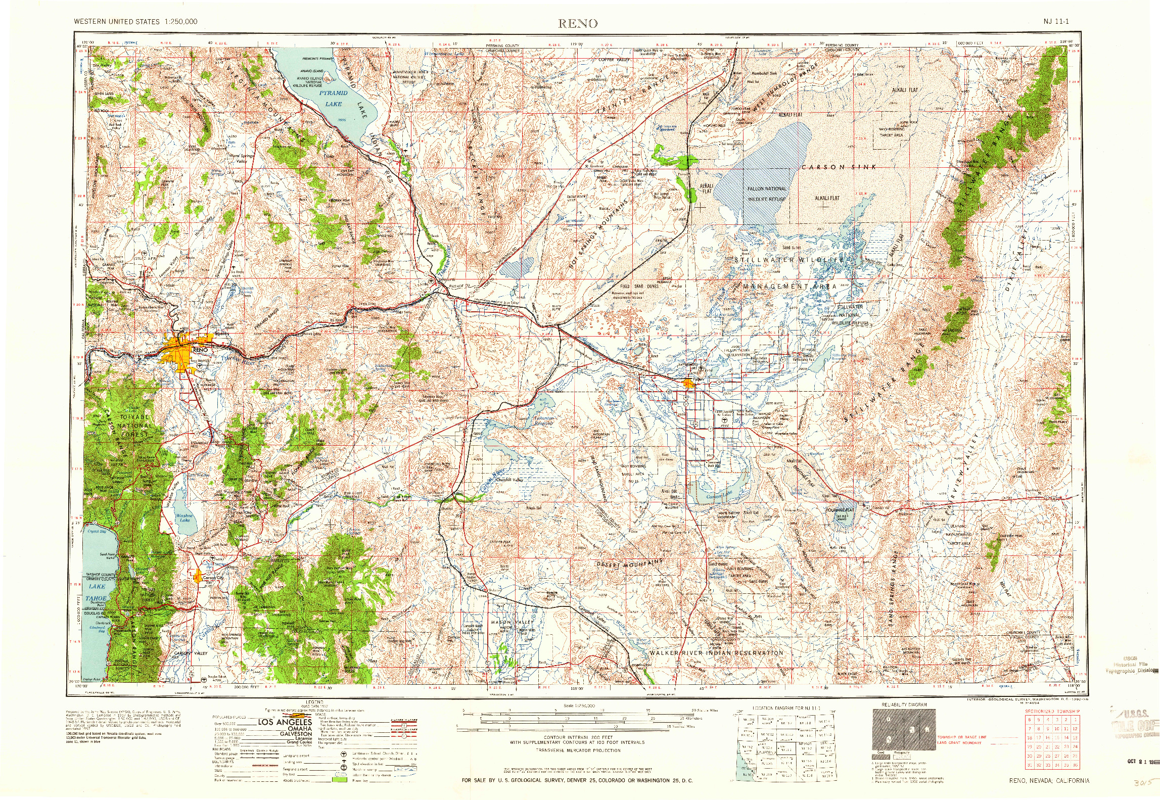 USGS 1:250000-SCALE QUADRANGLE FOR RENO, NV 1960