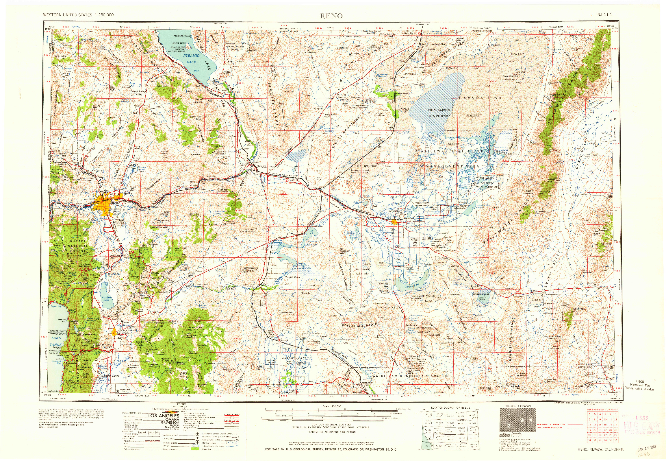 USGS 1:250000-SCALE QUADRANGLE FOR RENO, NV 1960