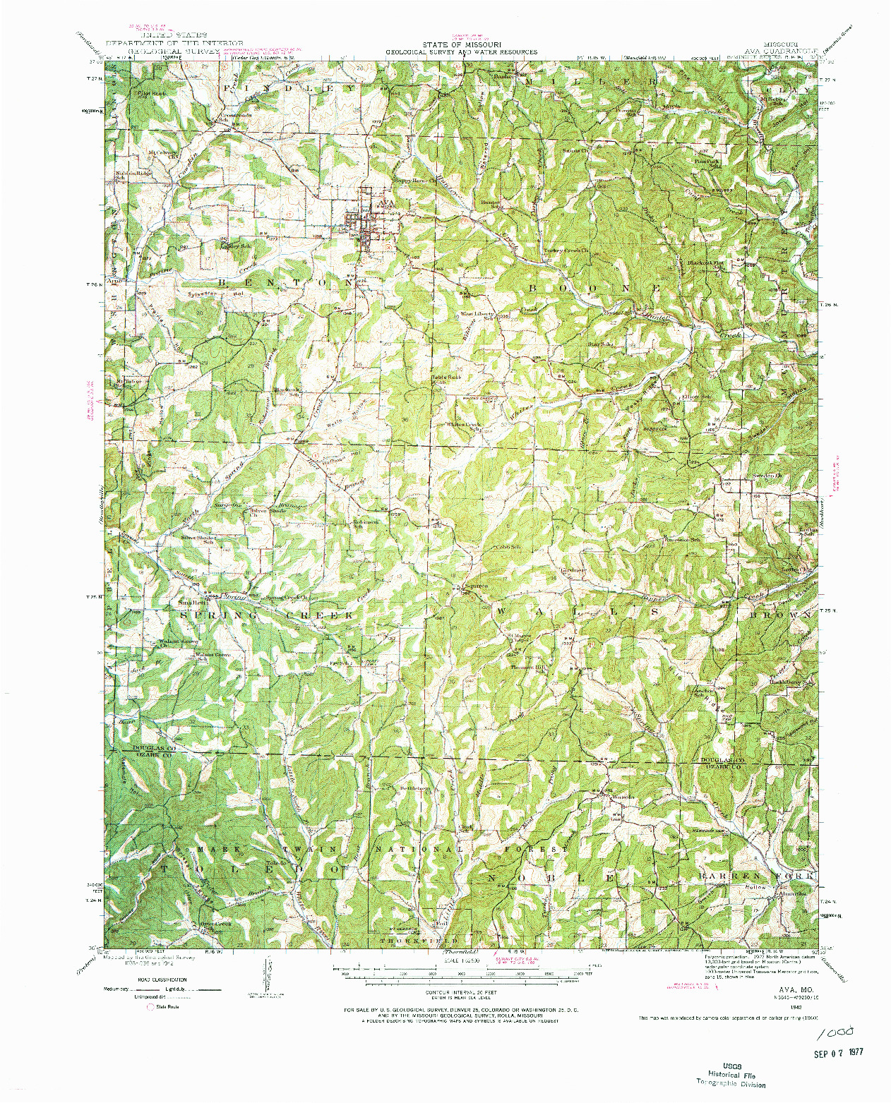 USGS 1:62500-SCALE QUADRANGLE FOR AVA, MO 1942