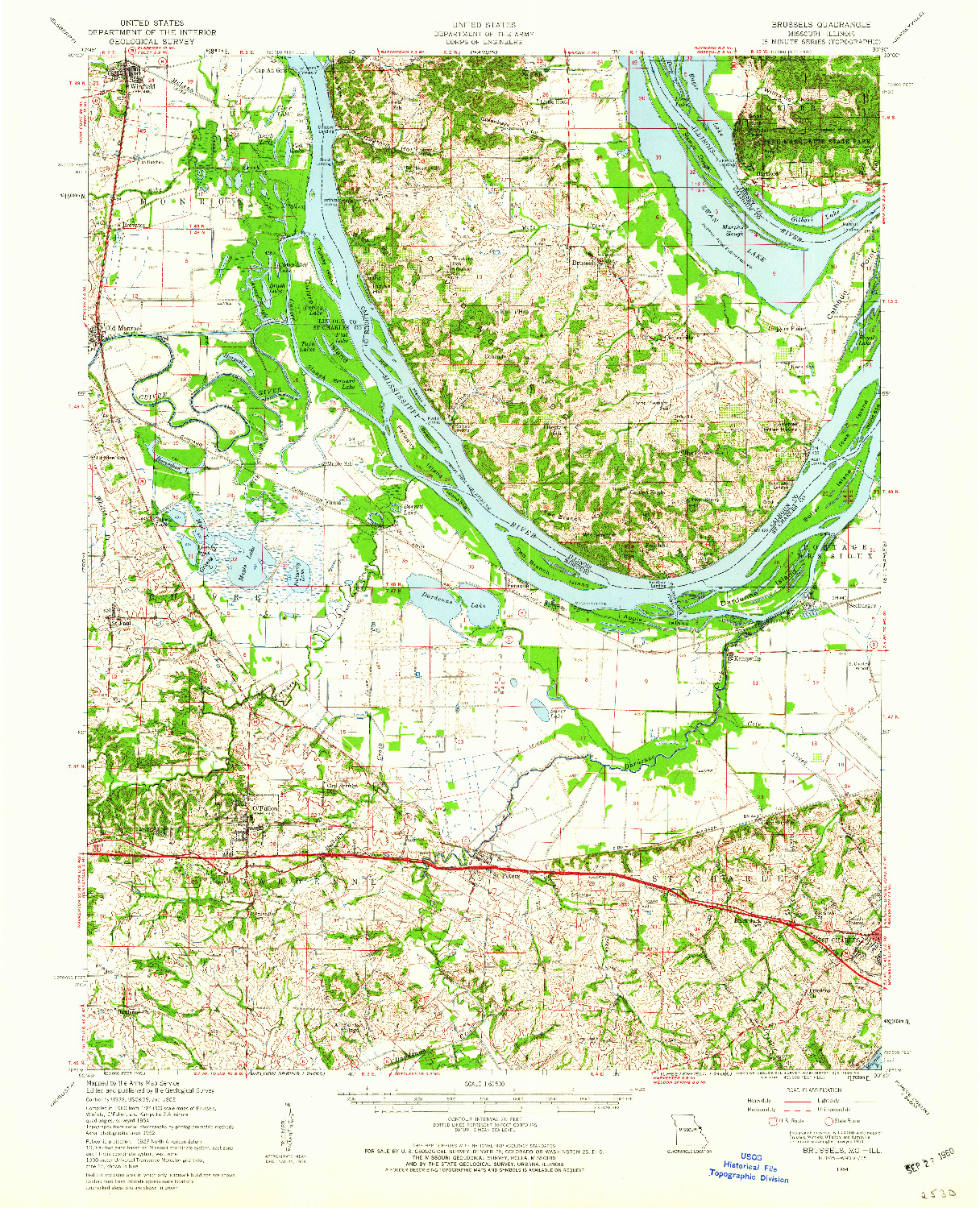 USGS 1:62500-SCALE QUADRANGLE FOR BRUSSELS, MO 1954