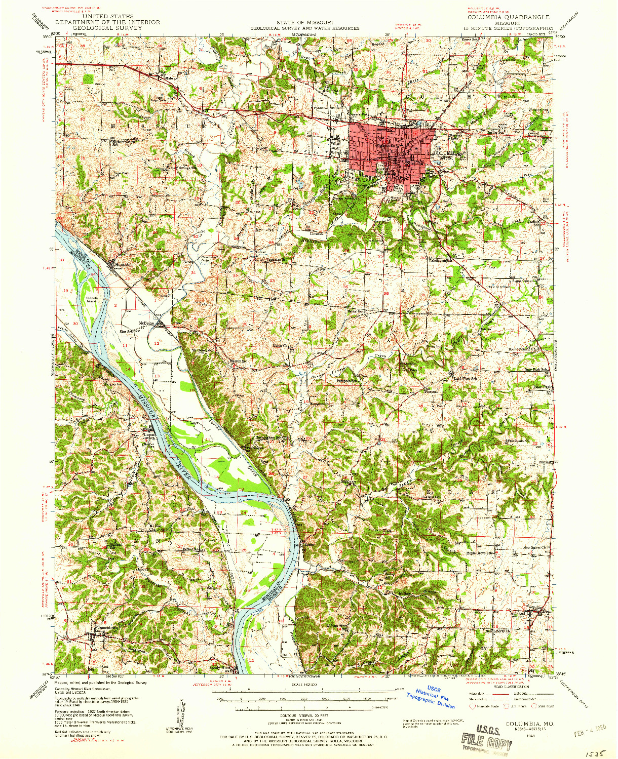 USGS 1:62500-SCALE QUADRANGLE FOR COLUMBIA, MO 1948