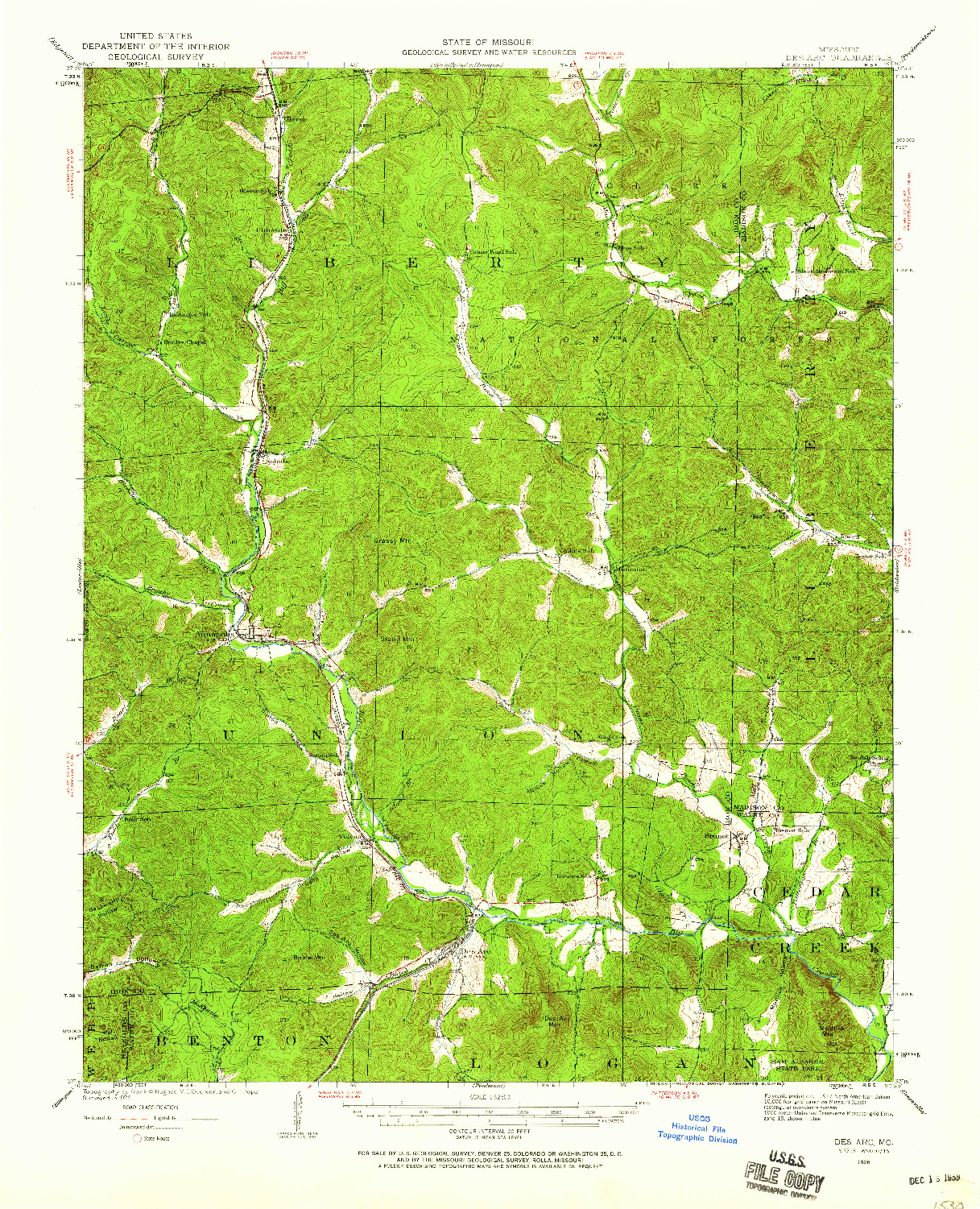 USGS 1:62500-SCALE QUADRANGLE FOR DES ARC, MO 1926