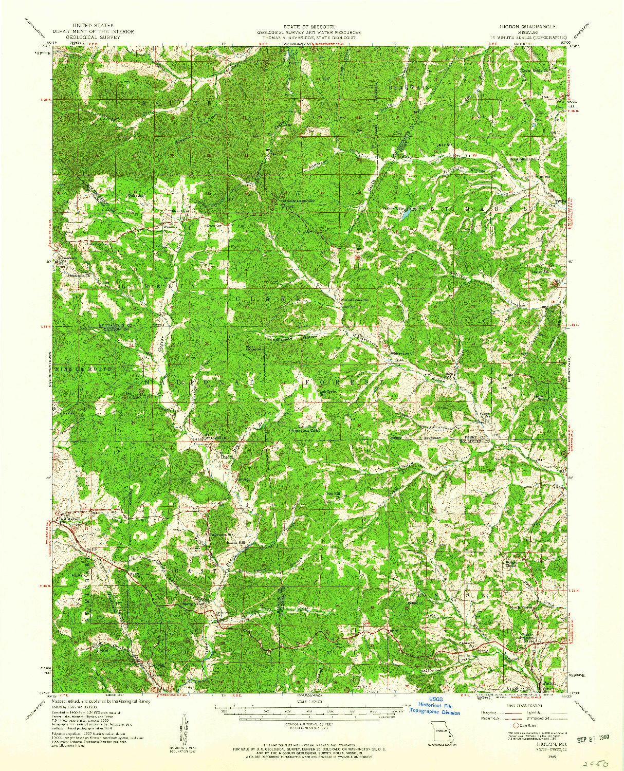 USGS 1:62500-SCALE QUADRANGLE FOR HIGDON, MO 1959