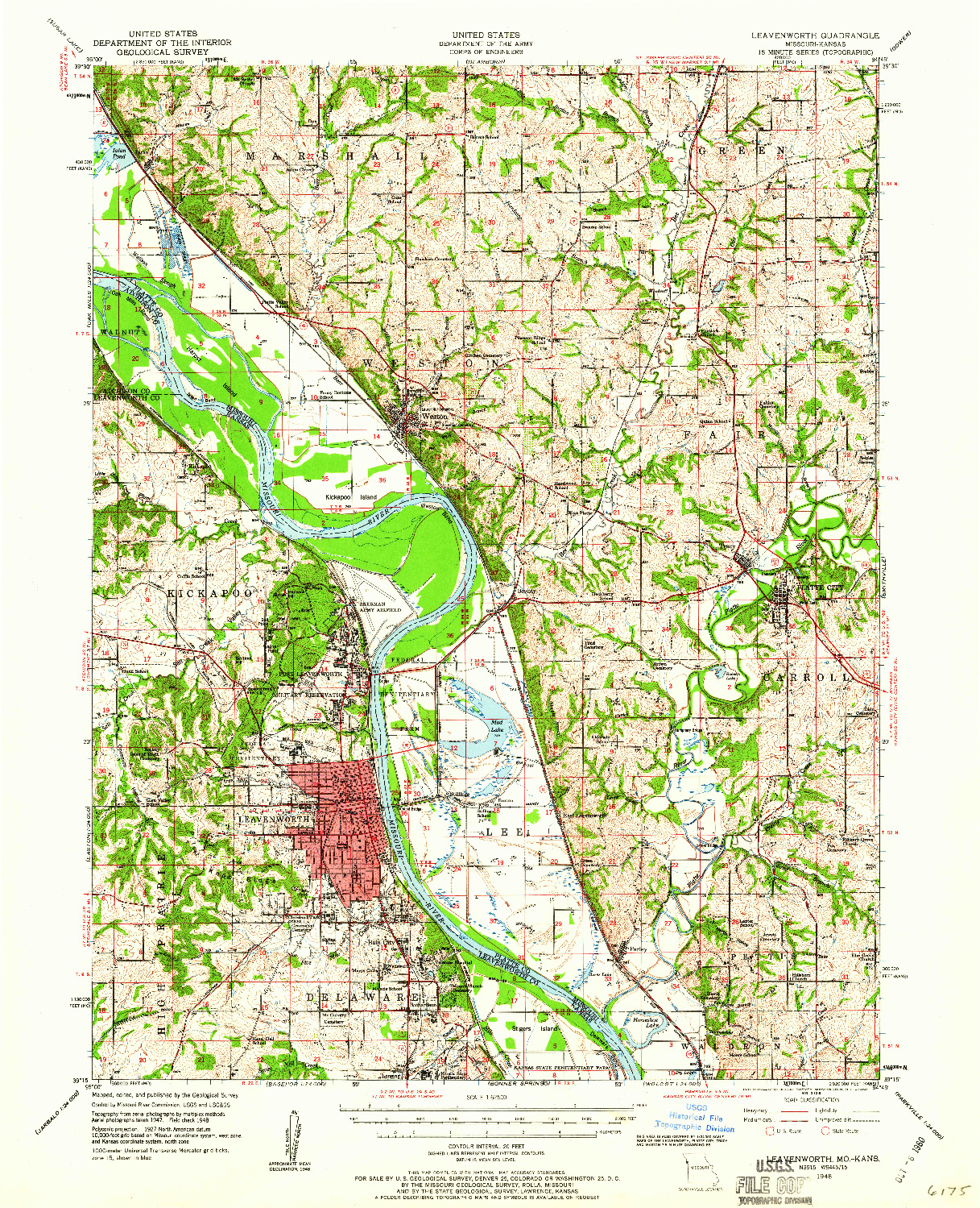USGS 1:62500-SCALE QUADRANGLE FOR LEAVENWORTH, MO 1948