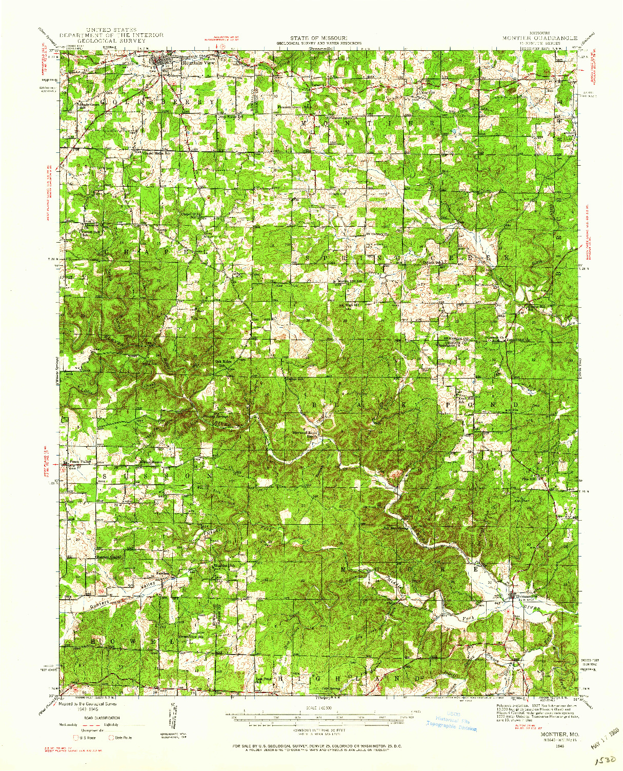 USGS 1:62500-SCALE QUADRANGLE FOR MONTIER, MO 1945