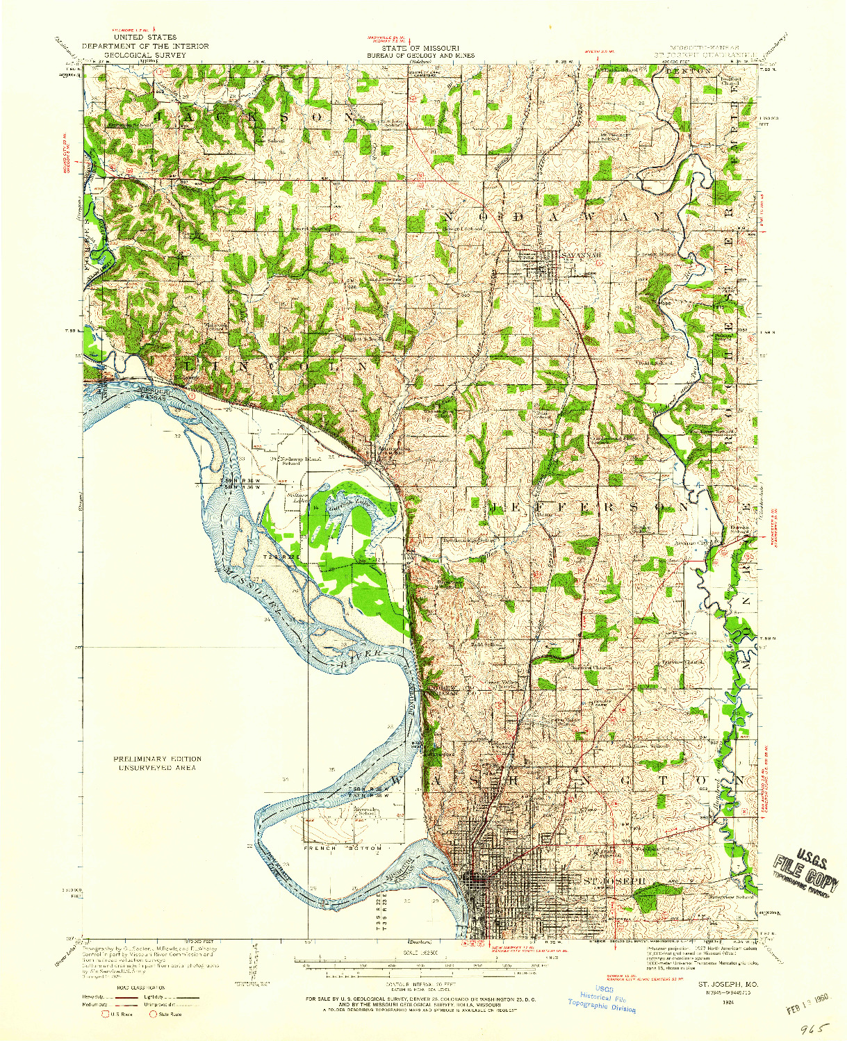 USGS 1:62500-SCALE QUADRANGLE FOR ST. JOSEPH, MO 1924