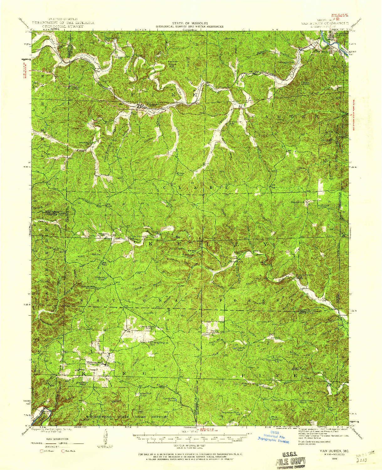 USGS 1:62500-SCALE QUADRANGLE FOR VAN BUREN, MO 1944