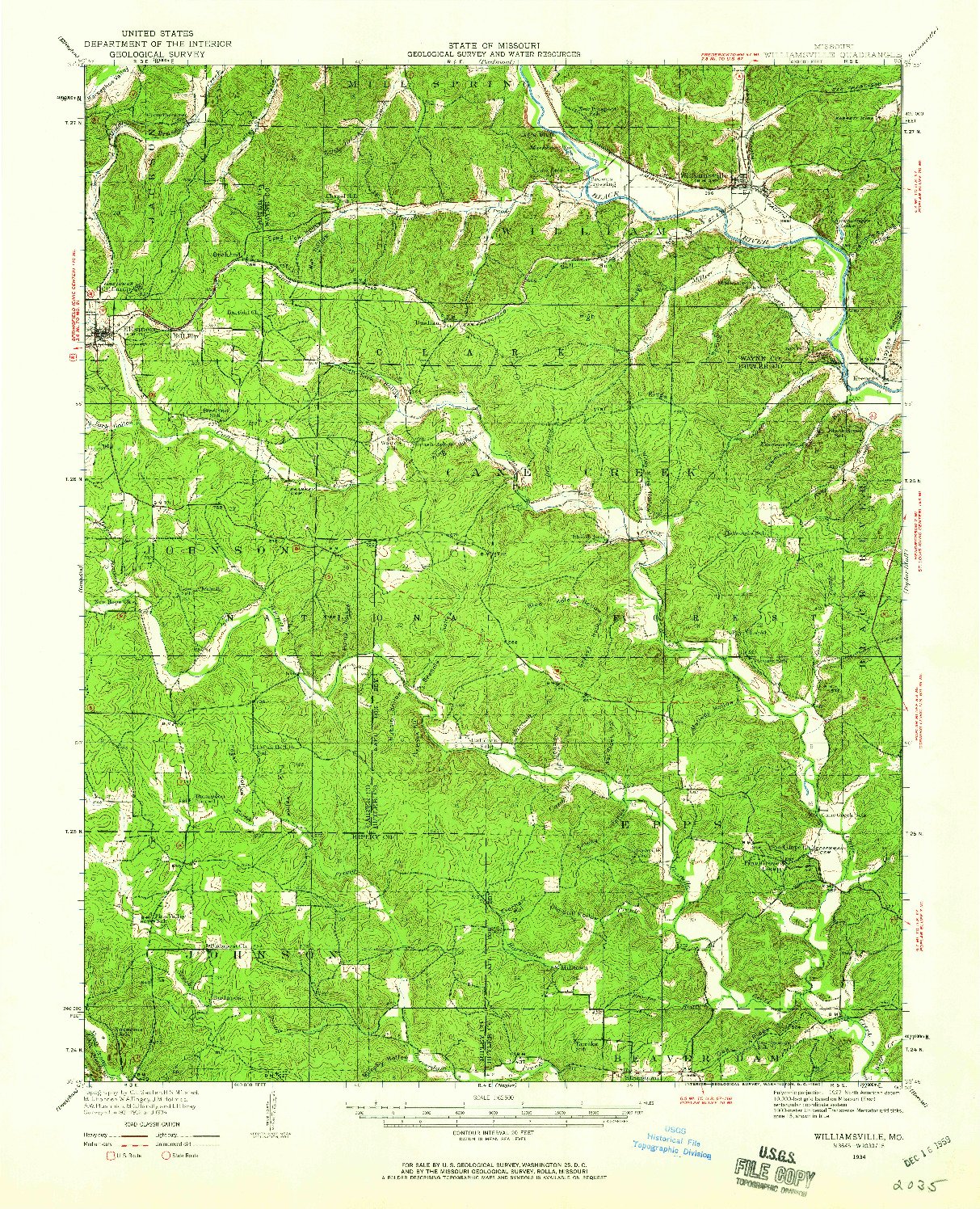 USGS 1:62500-SCALE QUADRANGLE FOR WILLIAMSVILLE, MO 1934