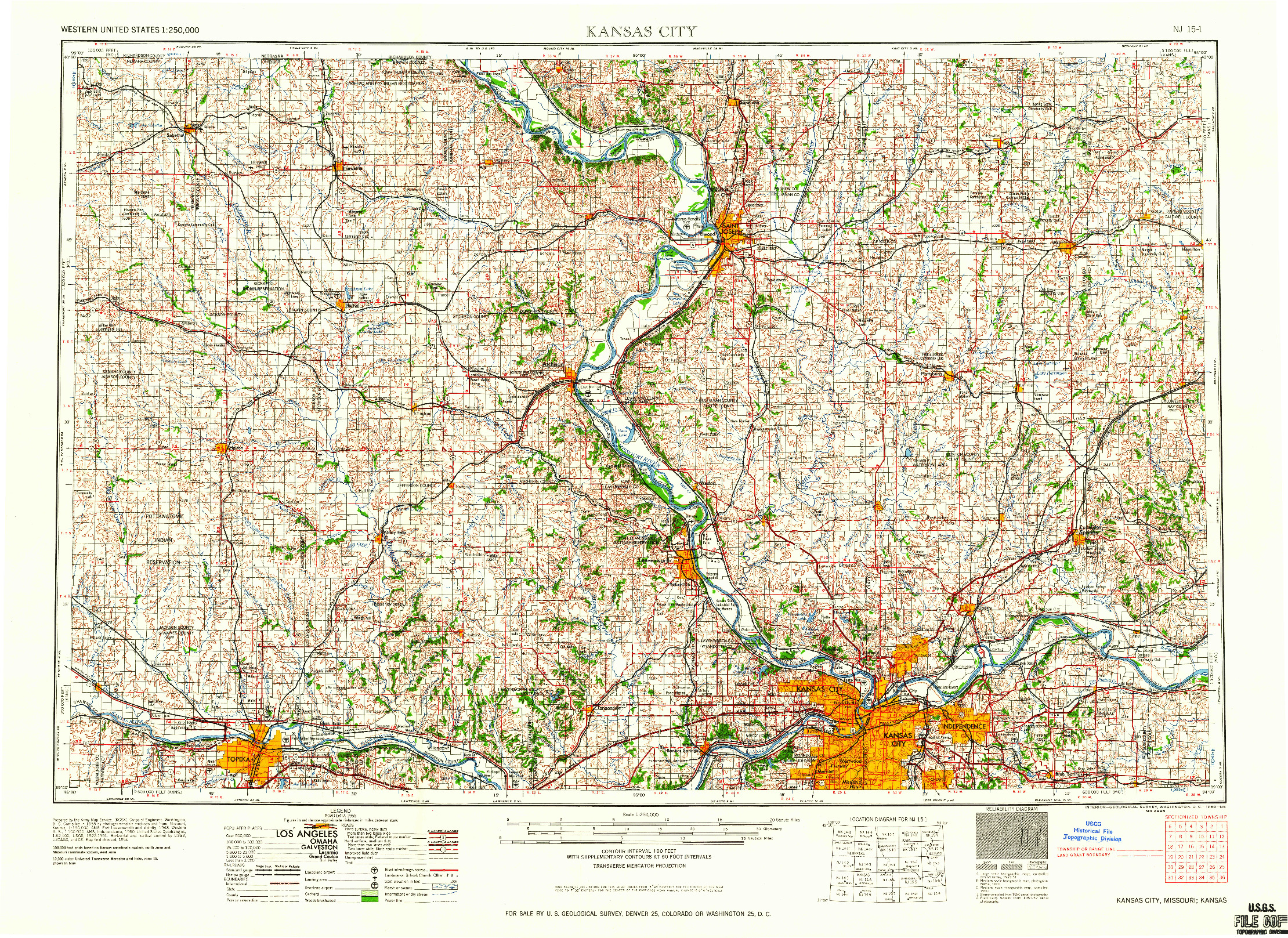 USGS 1:250000-SCALE QUADRANGLE FOR KANSAS CITY, MO 1960