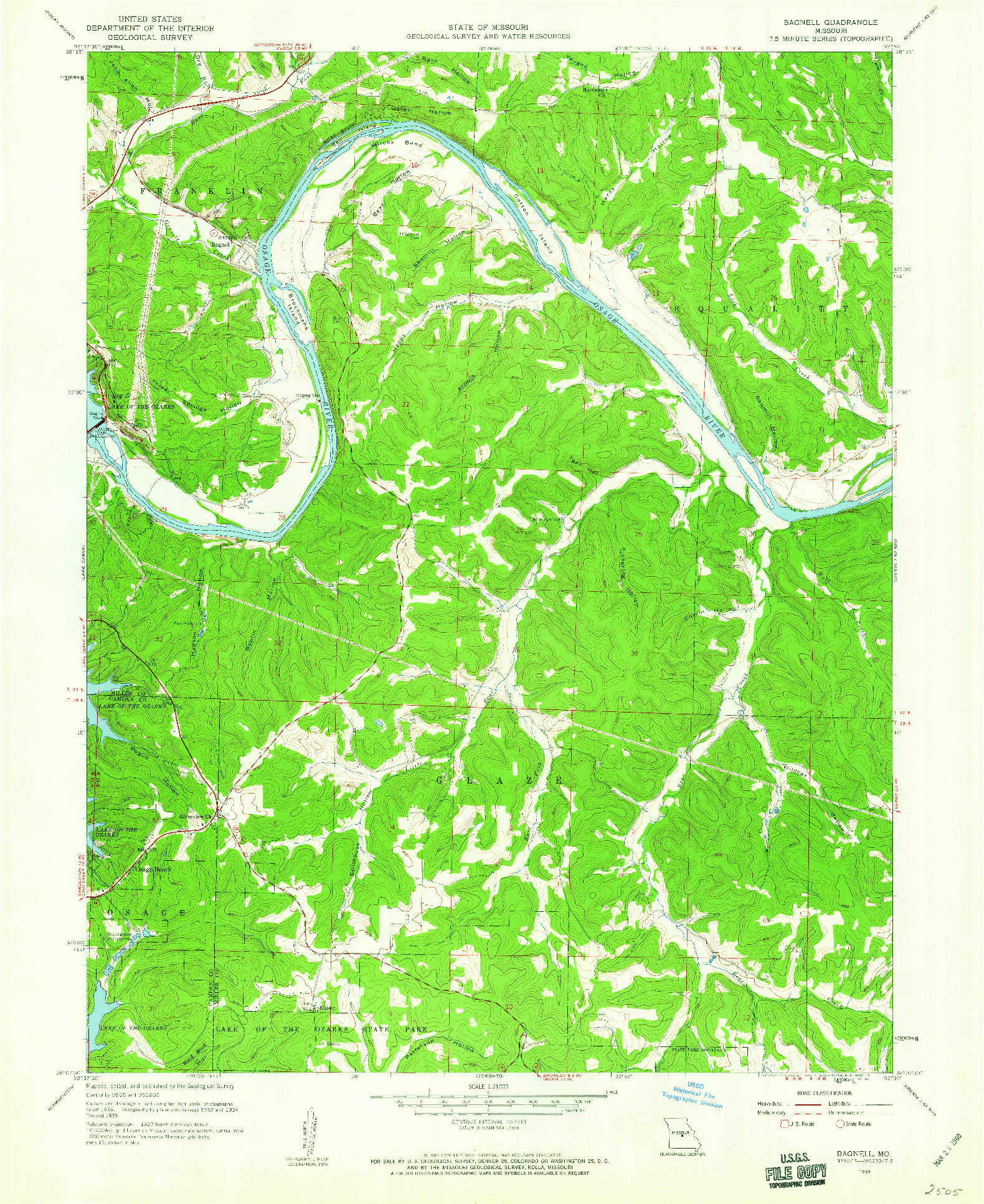 USGS 1:24000-SCALE QUADRANGLE FOR BAGNELL, MO 1959