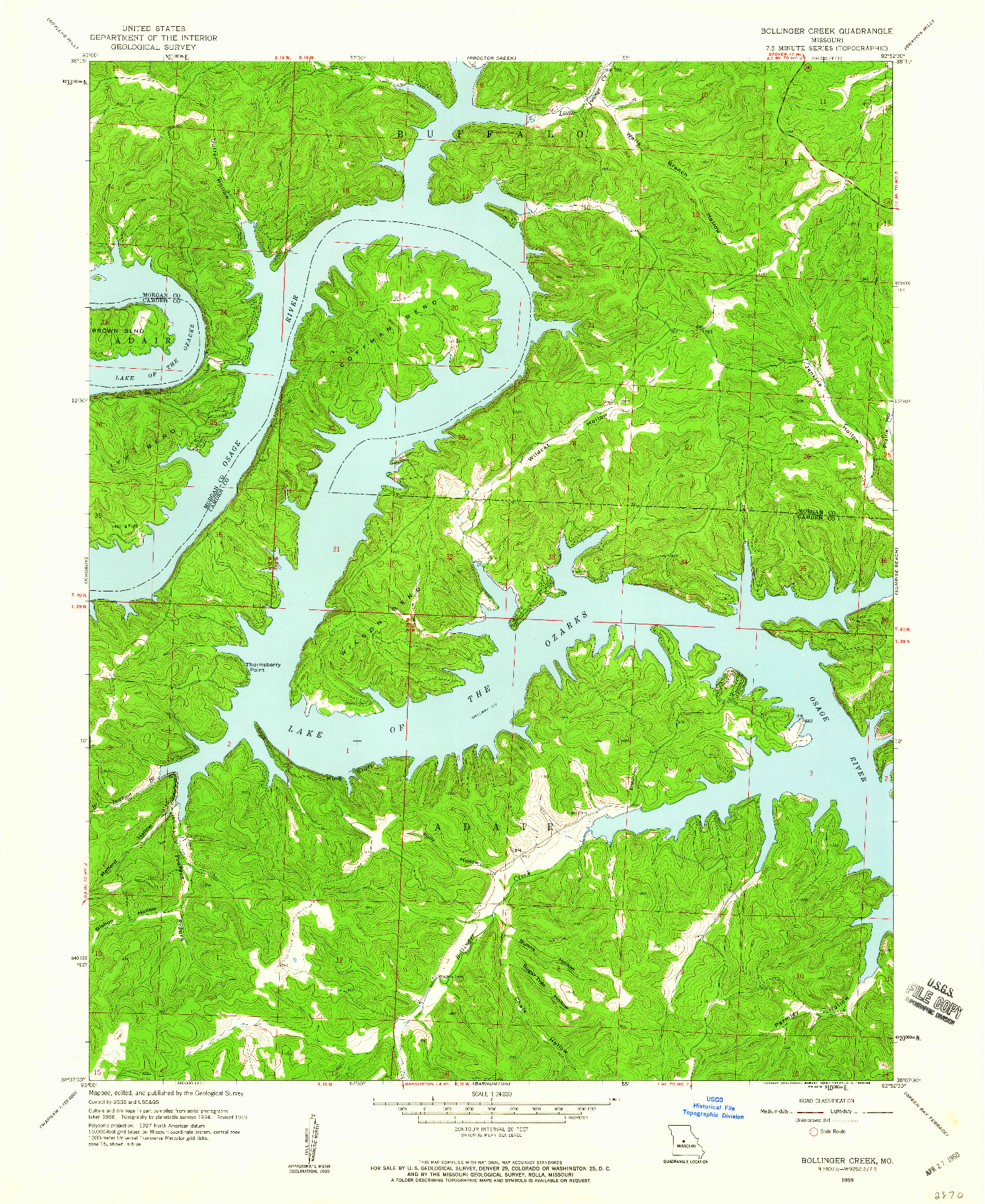 USGS 1:24000-SCALE QUADRANGLE FOR BOLLINGER CREEK, MO 1959