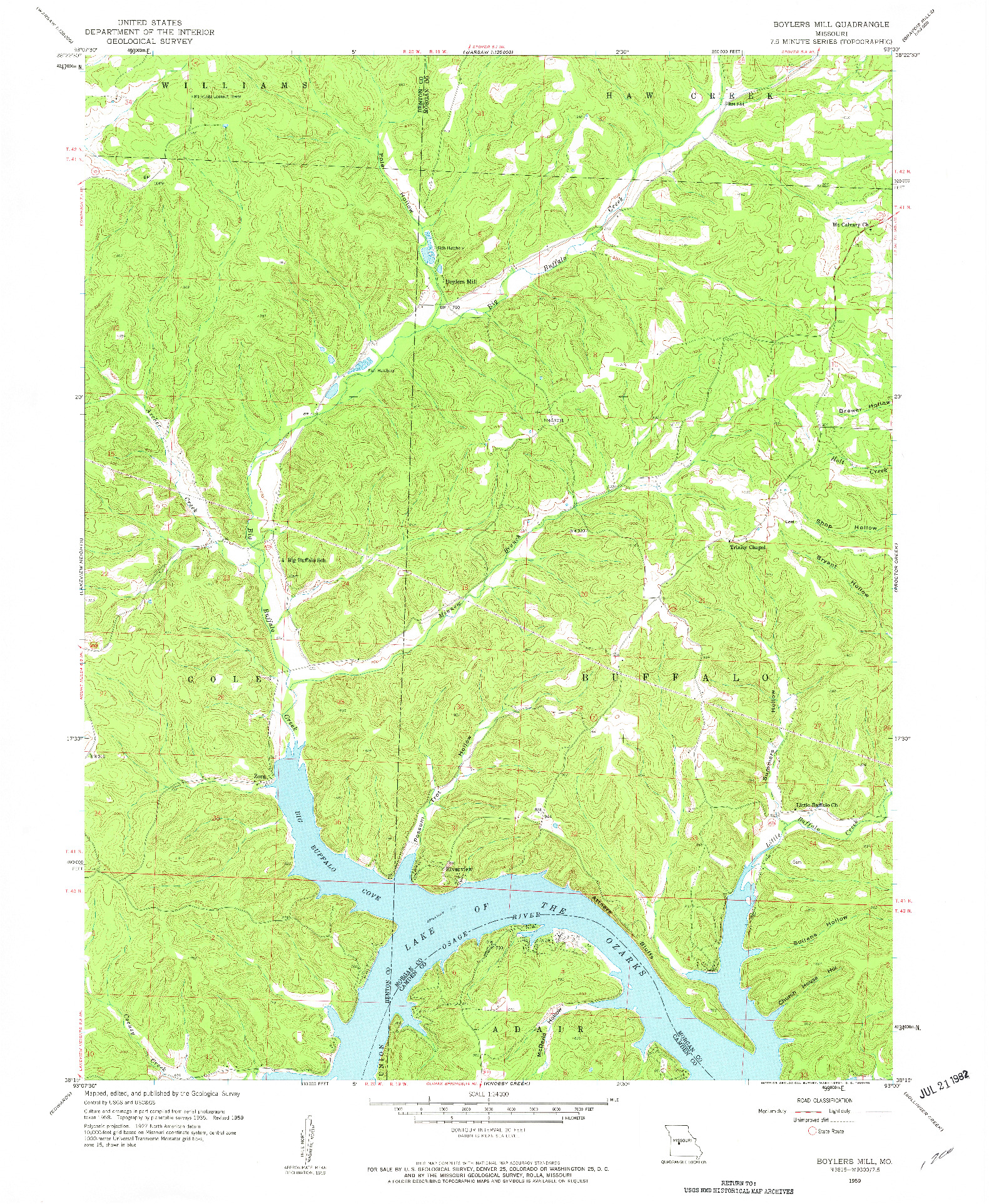 USGS 1:24000-SCALE QUADRANGLE FOR BOYLERS MILL, MO 1959