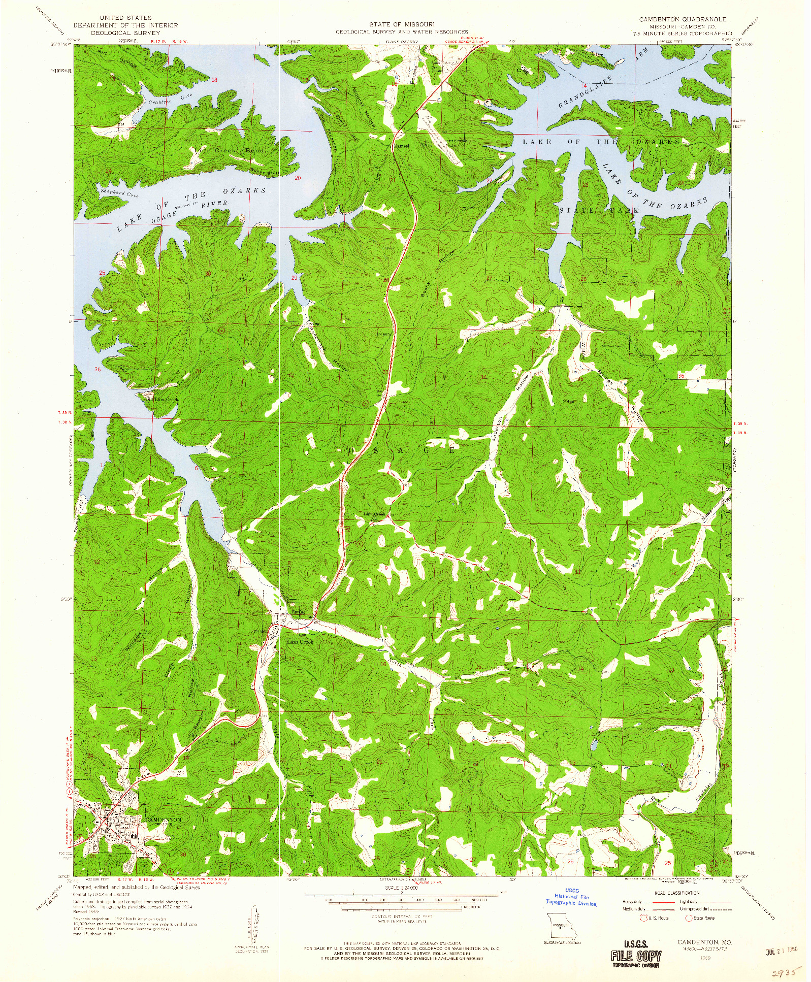 USGS 1:24000-SCALE QUADRANGLE FOR CAMDENTON, MO 1959