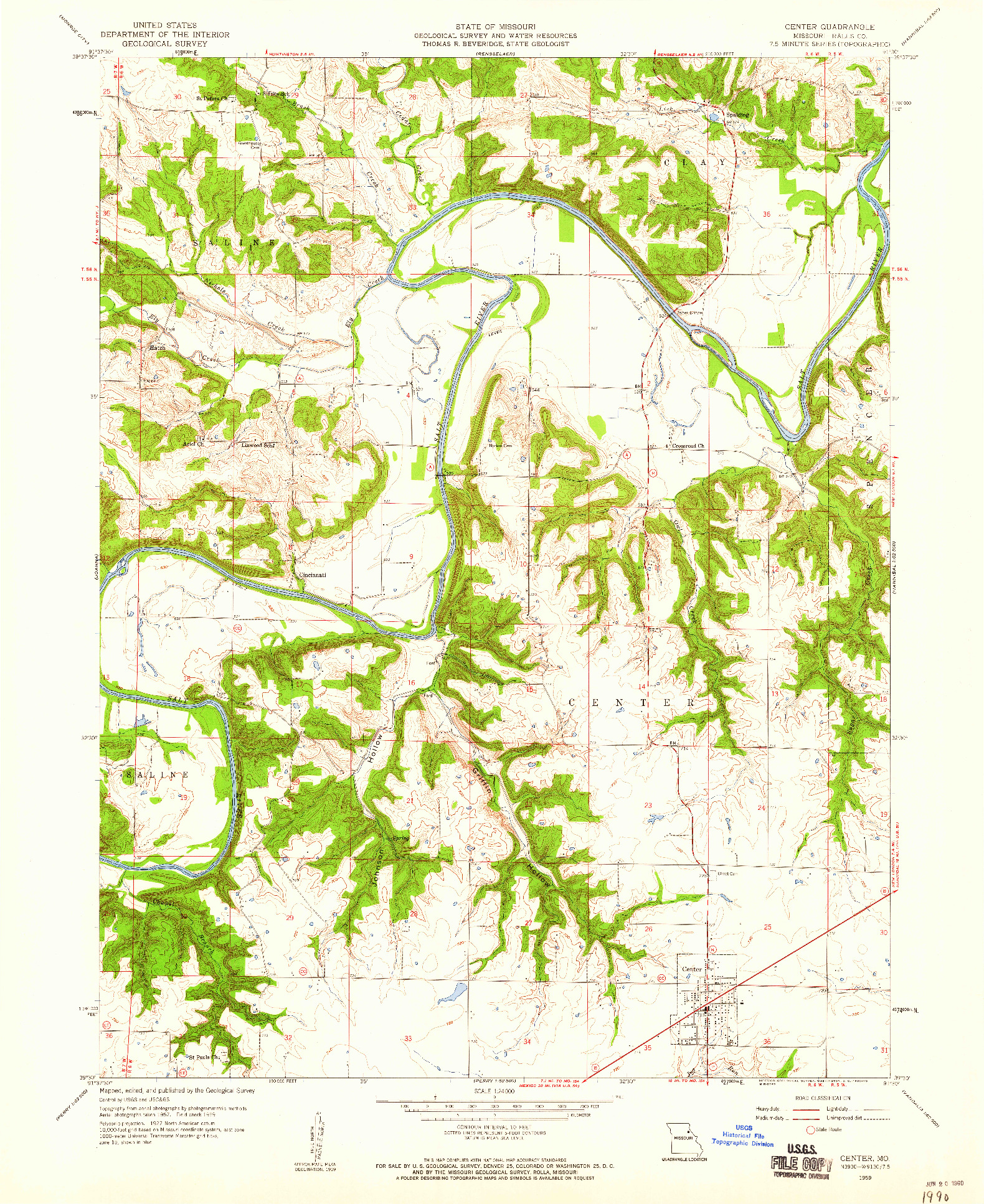 USGS 1:24000-SCALE QUADRANGLE FOR CENTER, MO 1959