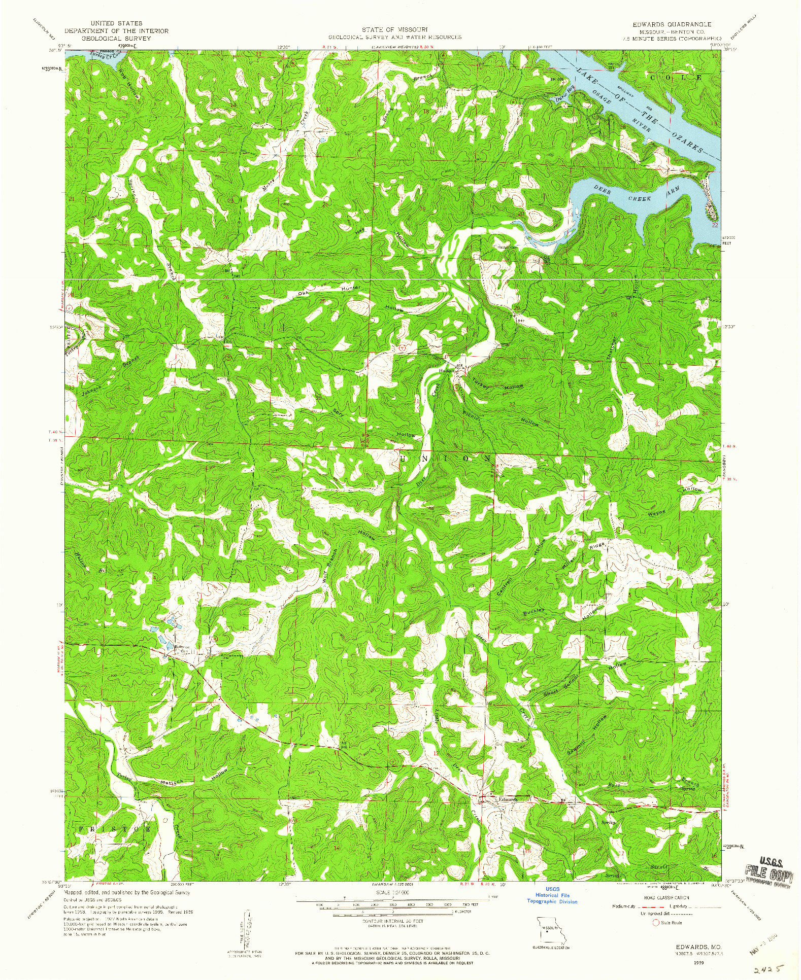 USGS 1:24000-SCALE QUADRANGLE FOR EDWARDS, MO 1959