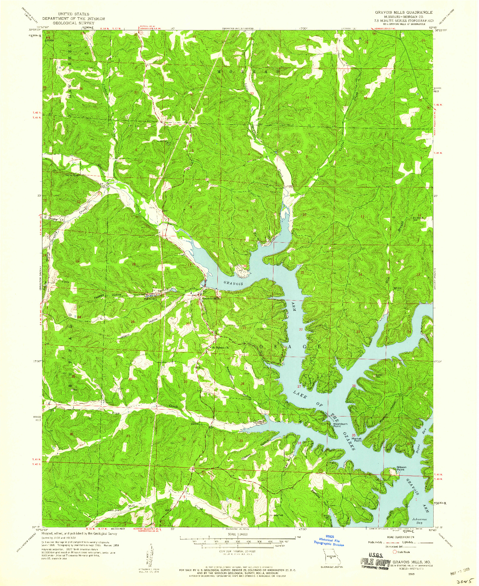 USGS 1:24000-SCALE QUADRANGLE FOR GRAVOIS MILLS, MO 1959