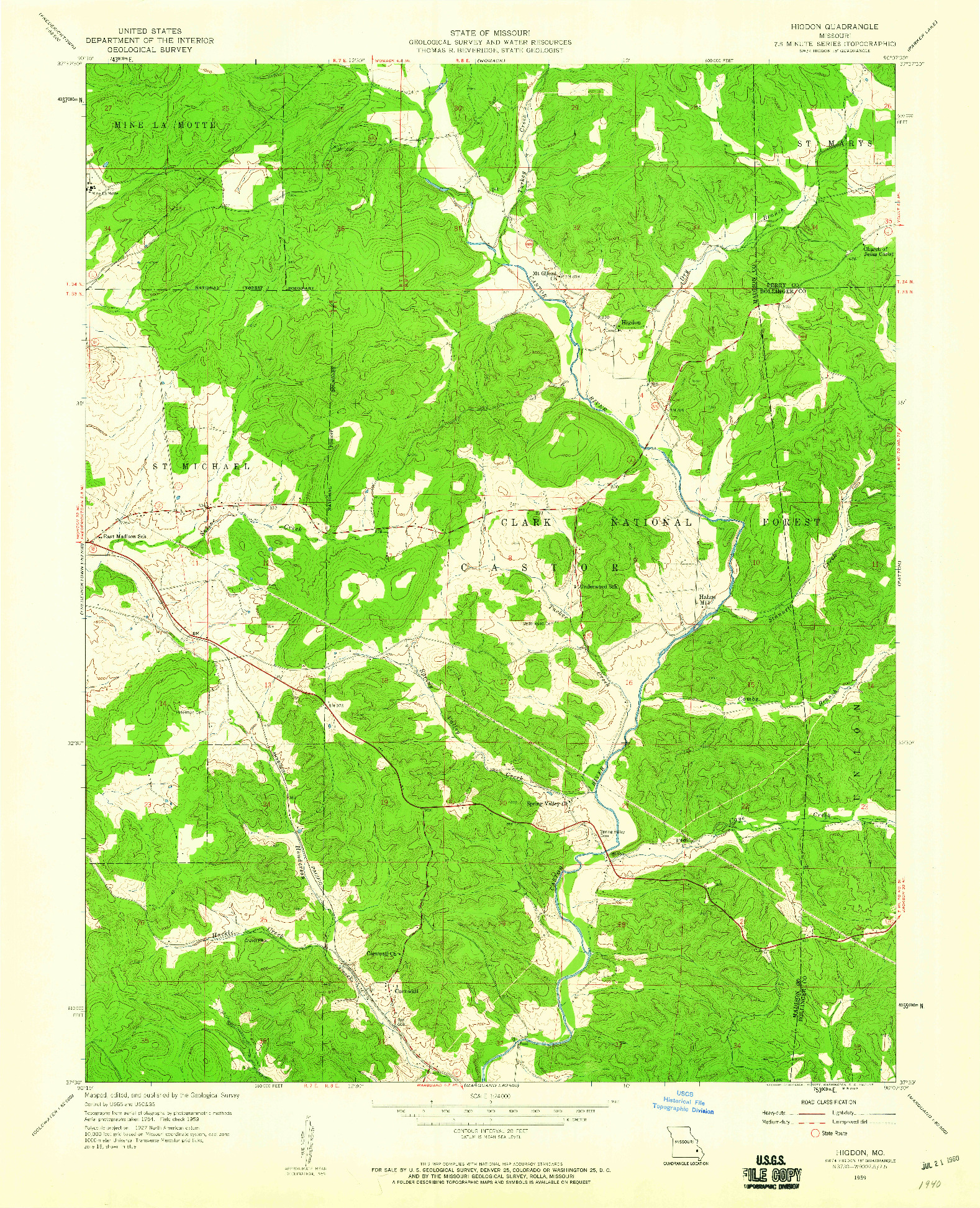 USGS 1:24000-SCALE QUADRANGLE FOR HIGDON, MO 1959