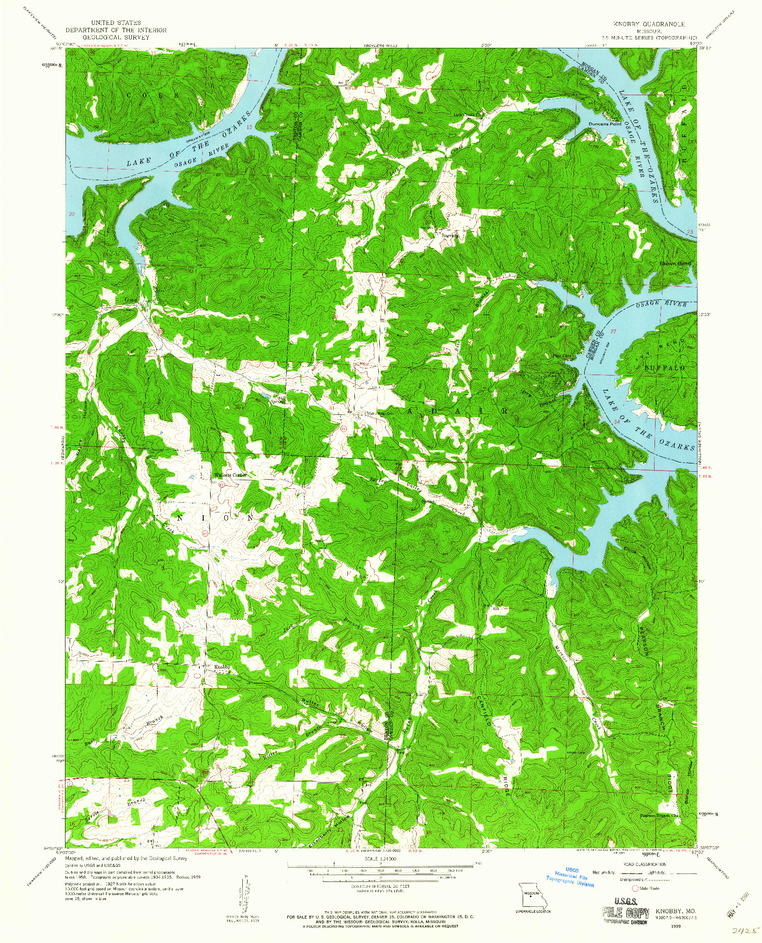 USGS 1:24000-SCALE QUADRANGLE FOR KNOBBY, MO 1959