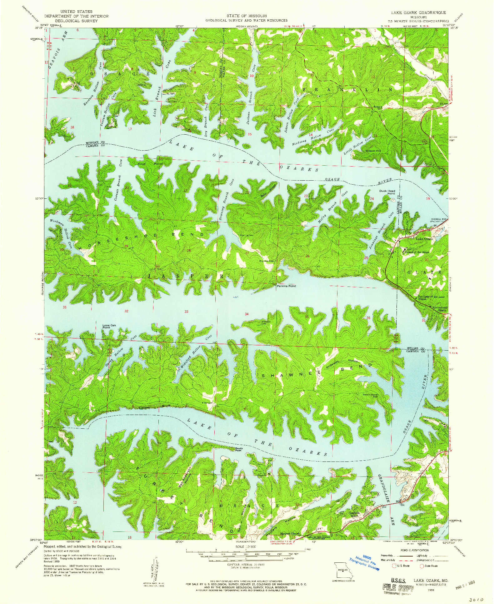 USGS 1:24000-SCALE QUADRANGLE FOR LAKE OZARK, MO 1959