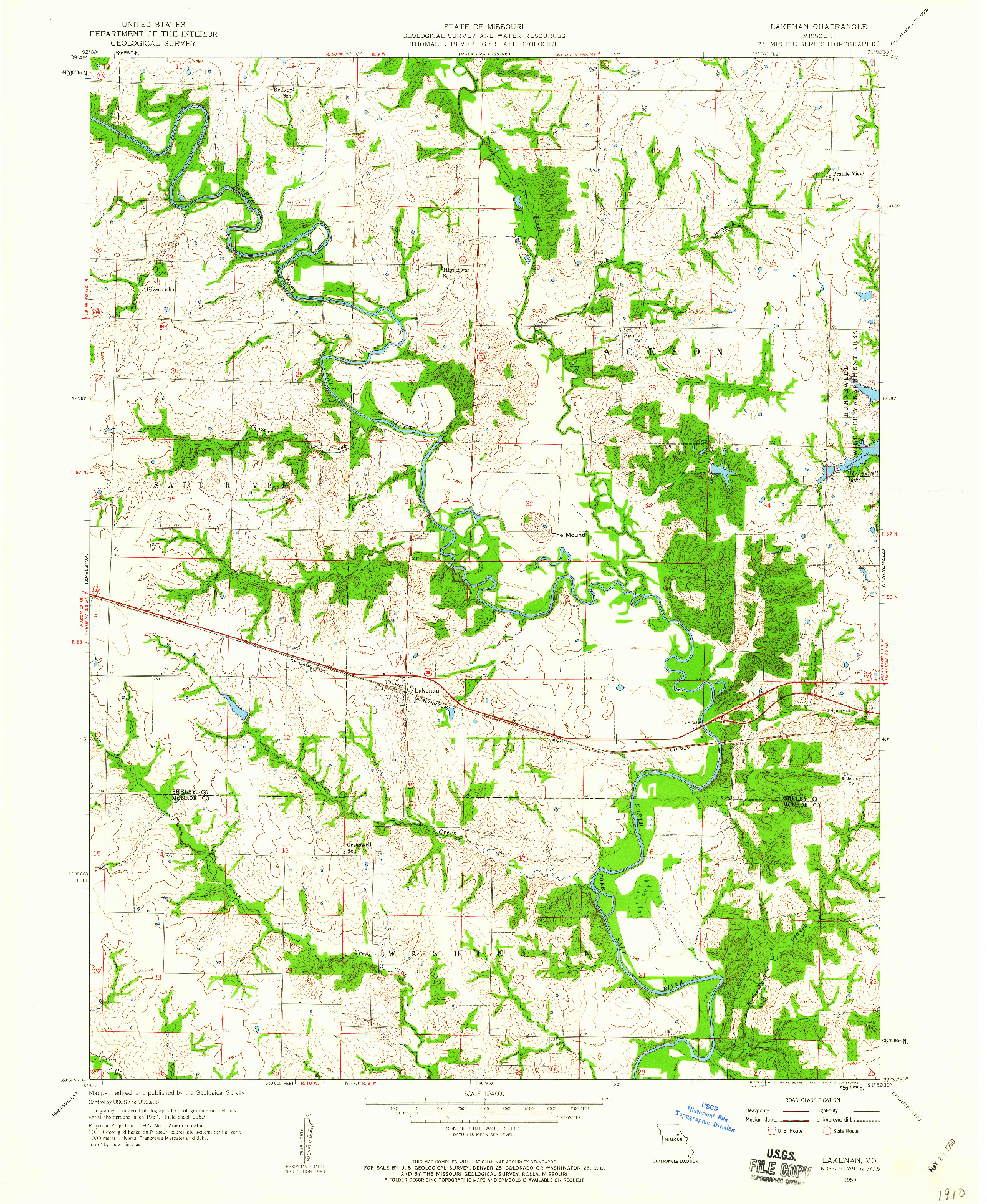 USGS 1:24000-SCALE QUADRANGLE FOR LAKENAN, MO 1959