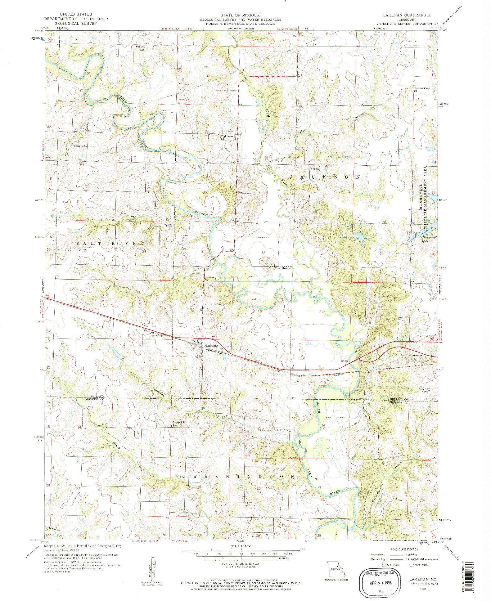 USGS 1:24000-SCALE QUADRANGLE FOR LAKENAN, MO 1959