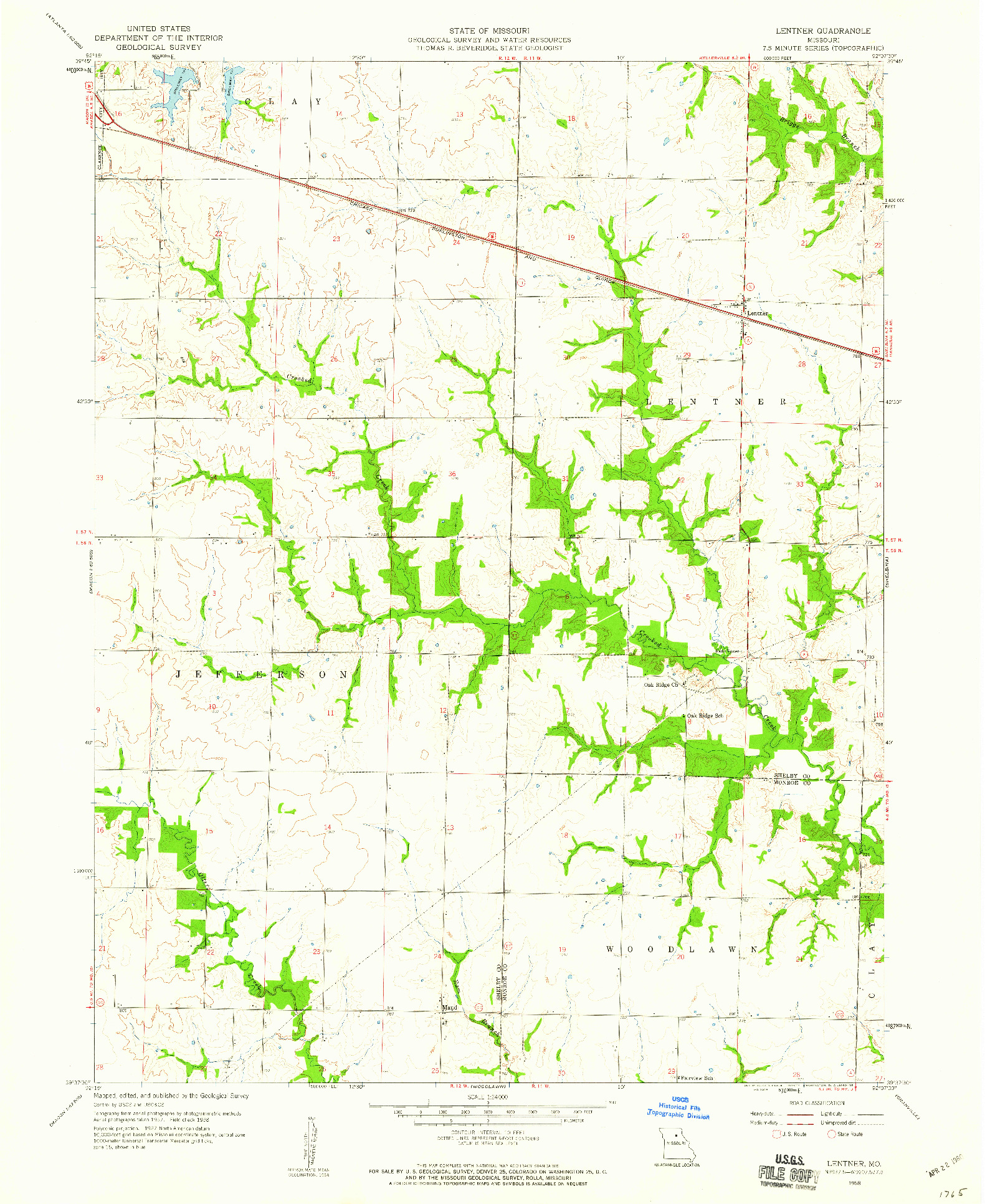 USGS 1:24000-SCALE QUADRANGLE FOR LENTNER, MO 1958