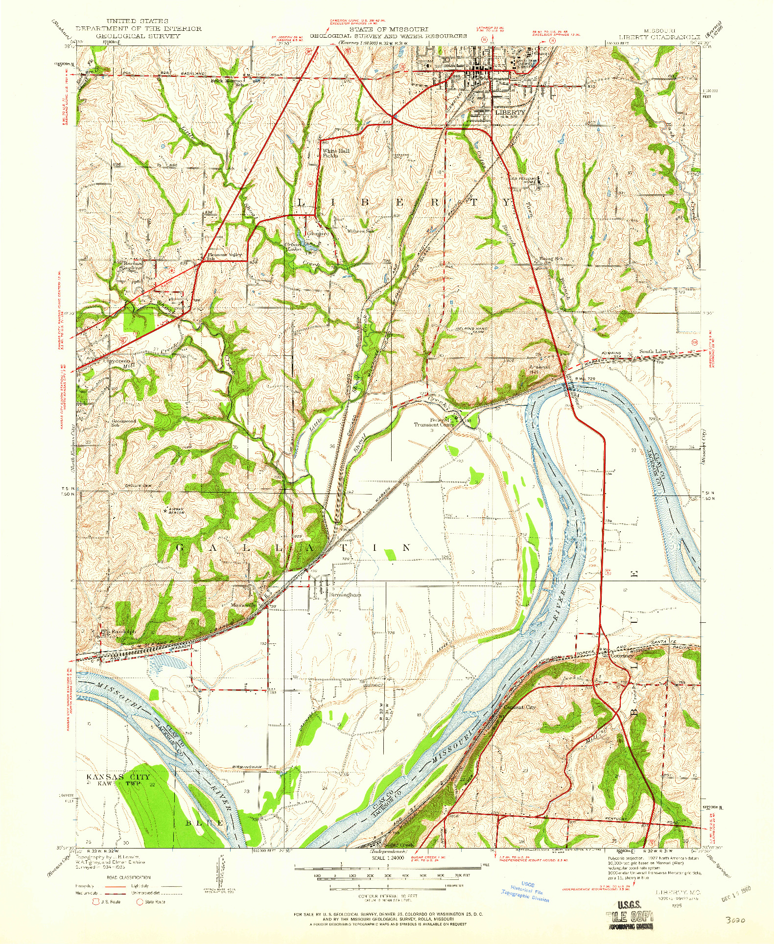 USGS 1:24000-SCALE QUADRANGLE FOR LIBERTY, MO 1935