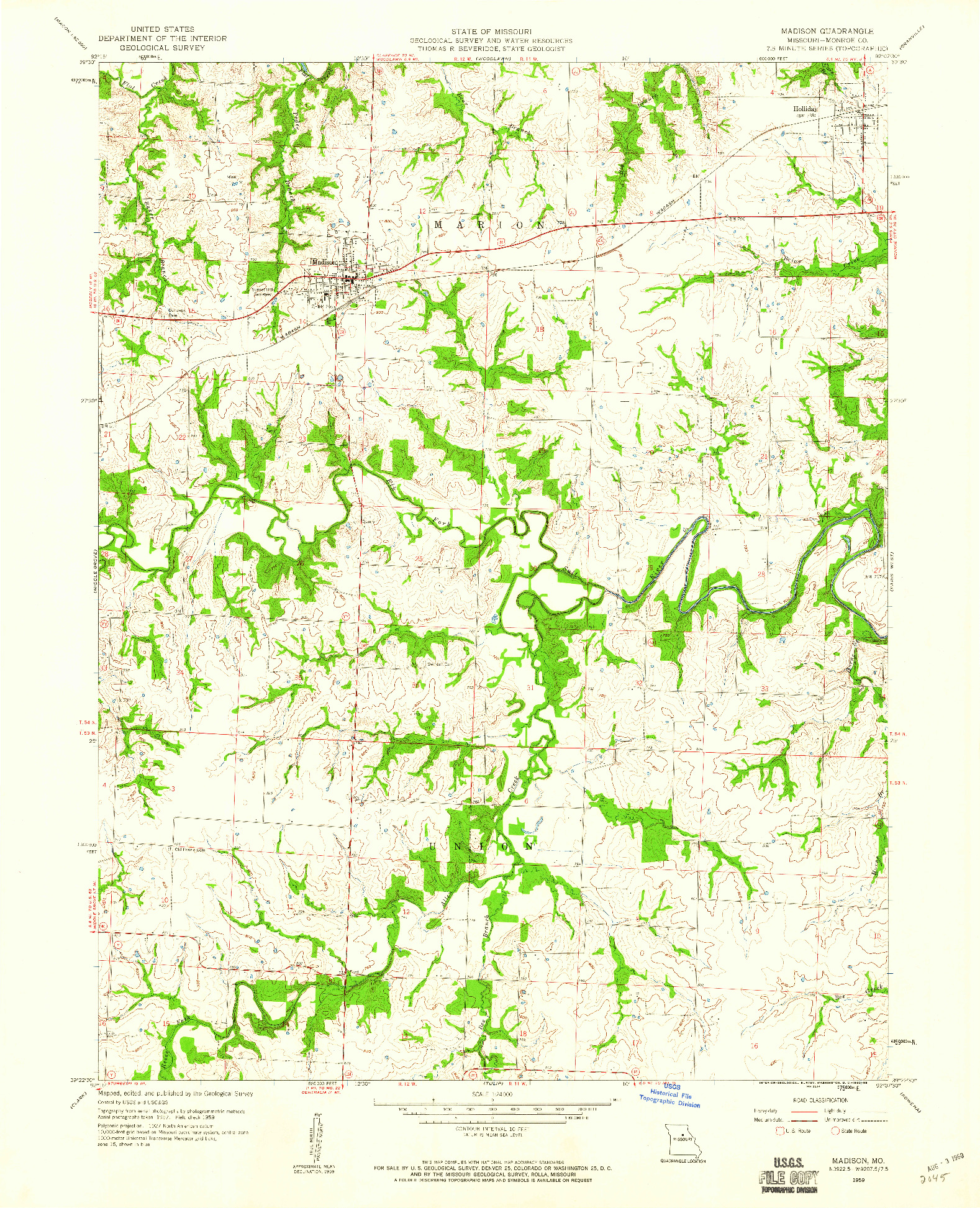 USGS 1:24000-SCALE QUADRANGLE FOR MADISON, MO 1959