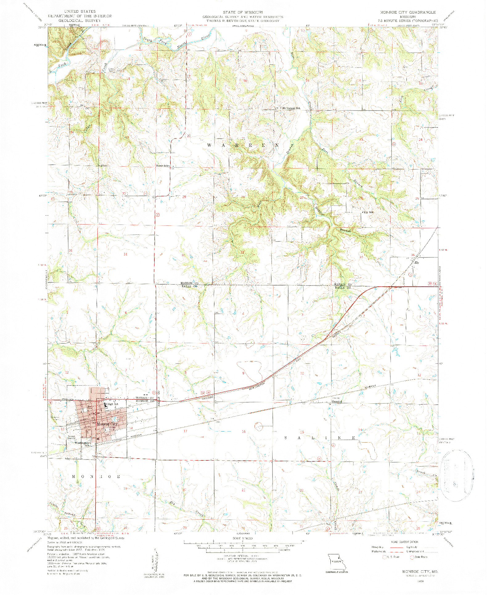 USGS 1:24000-SCALE QUADRANGLE FOR MONROE CITY, MO 1959