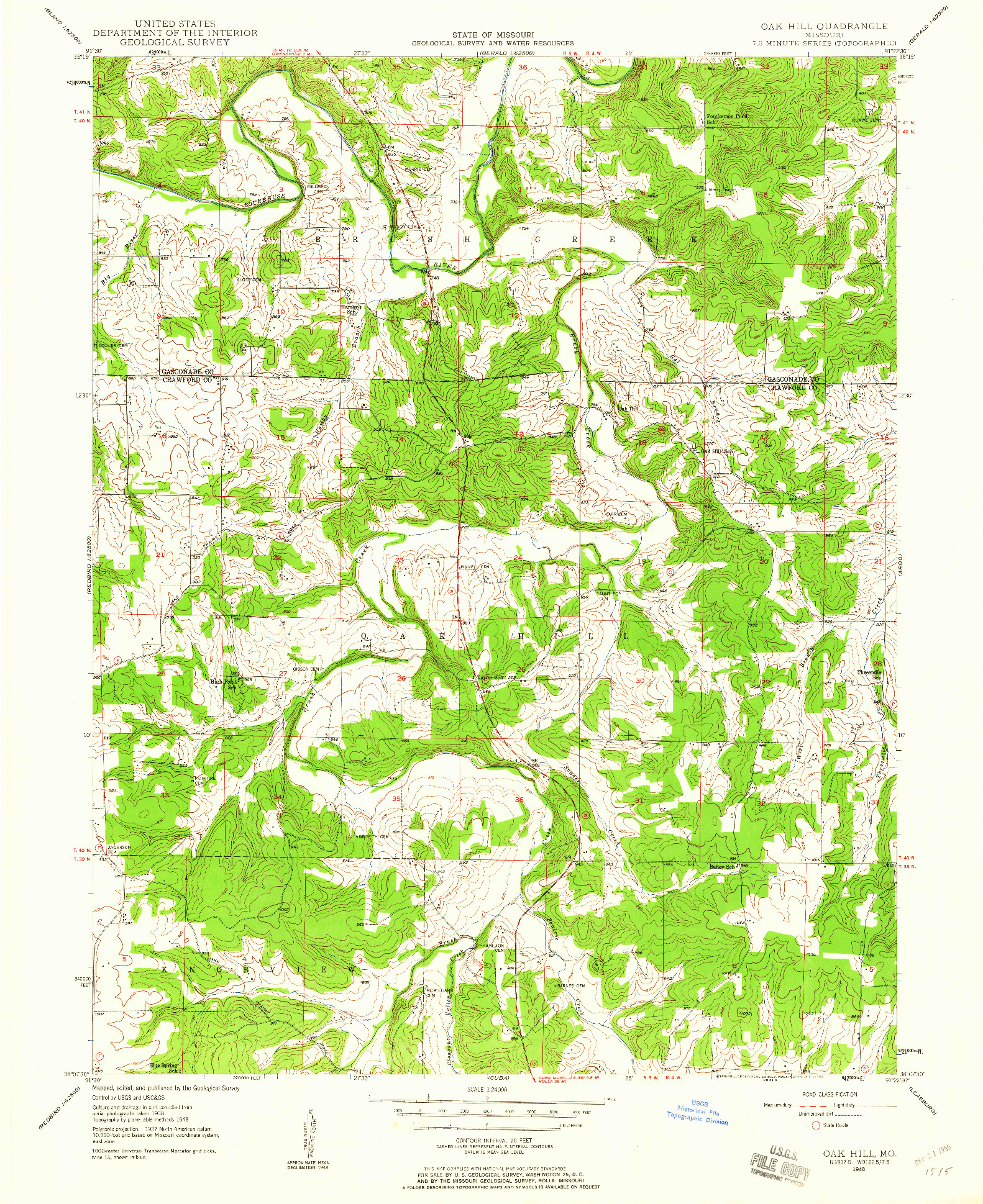 USGS 1:24000-SCALE QUADRANGLE FOR OAK HILL, MO 1948
